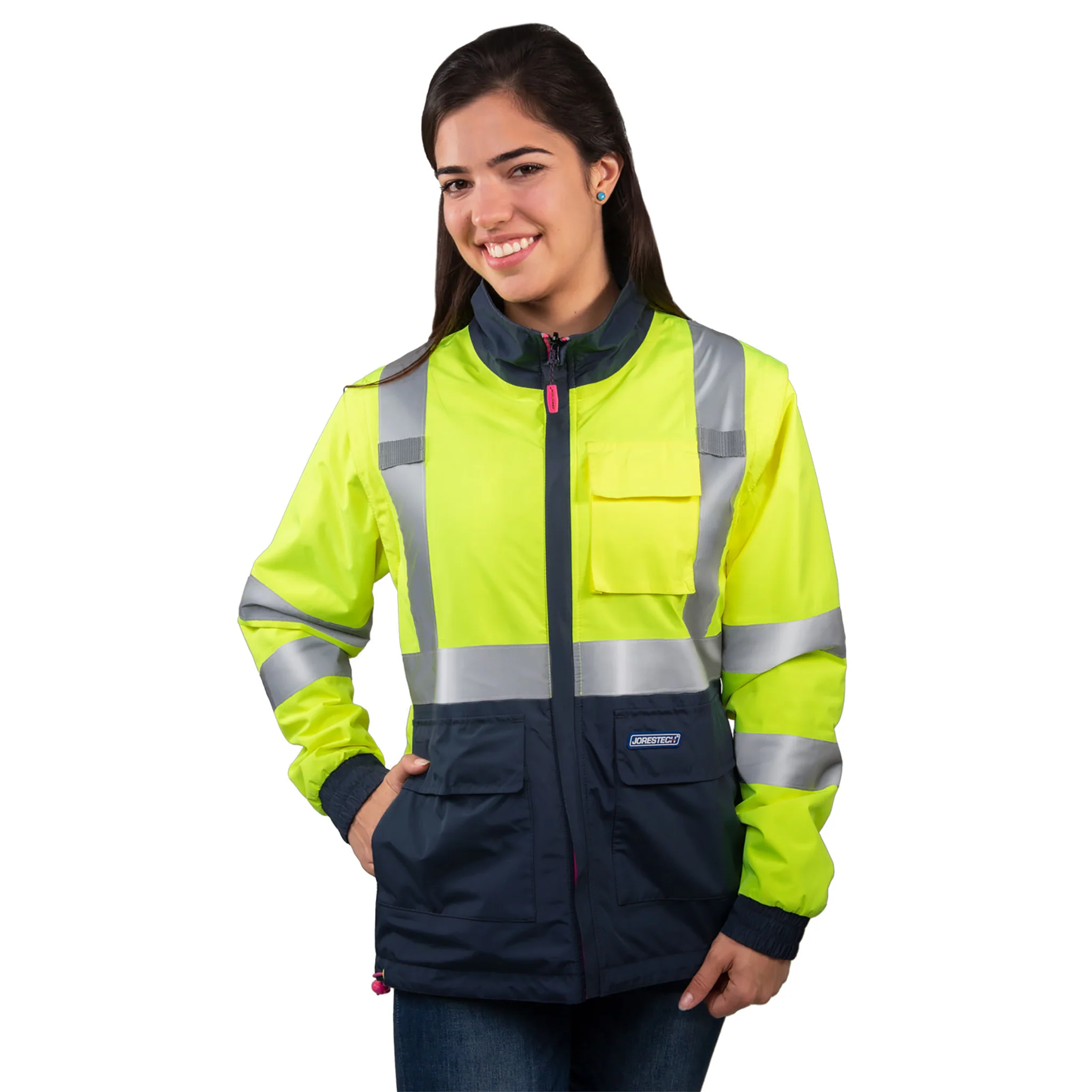 4 in 1 Hi-Vis Reversible Safety Jacket with Removable Sleeves - PinkFit Collection - Image 4