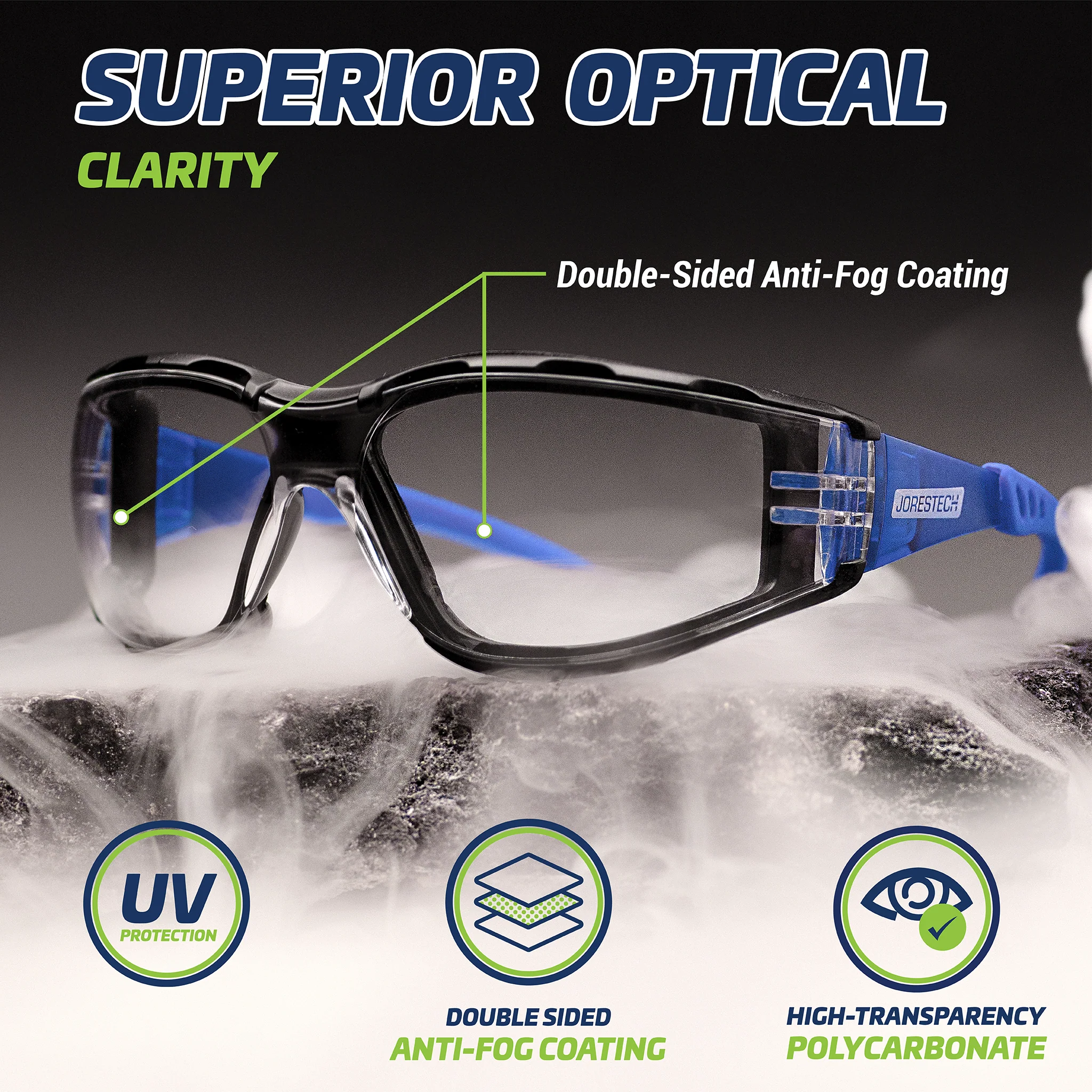 Anti-Fog Safety Glasses Convertible to Goggles with Removable Foam Seal, Temples & Headband - Image 11