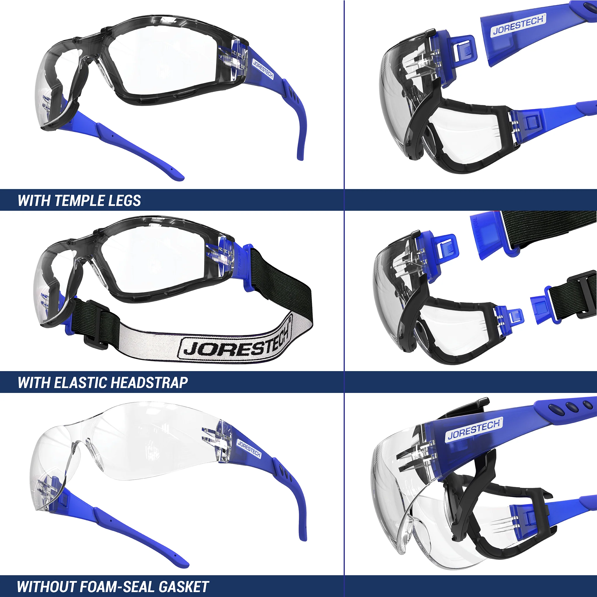 Anti-Fog Safety Glasses Convertible to Goggles with Removable Foam Seal, Temples & Headband - Image 12