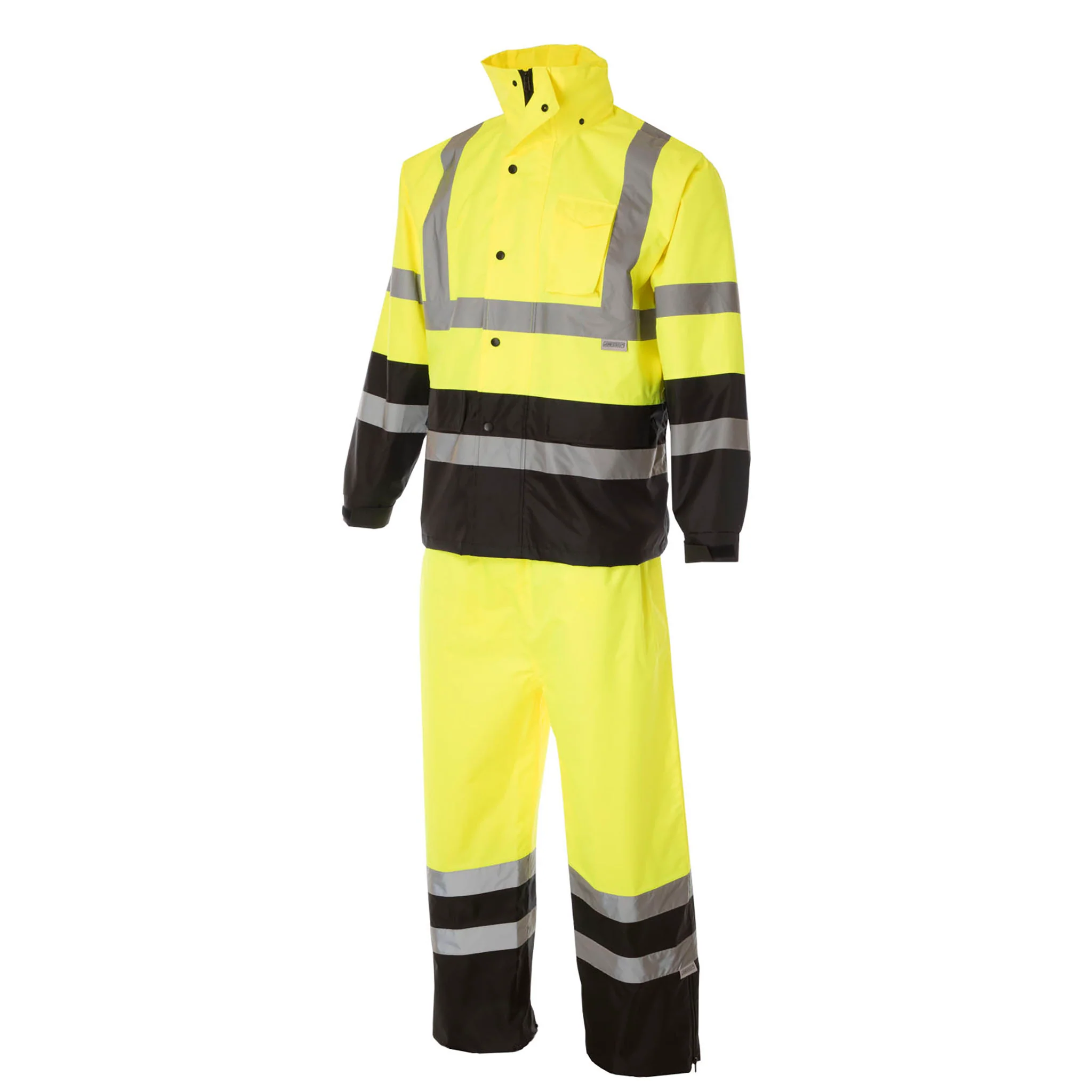 Hi-Vis Yellow/Black Rain Set - Pants & Jacket with 2" Reflective Strips - Image 4