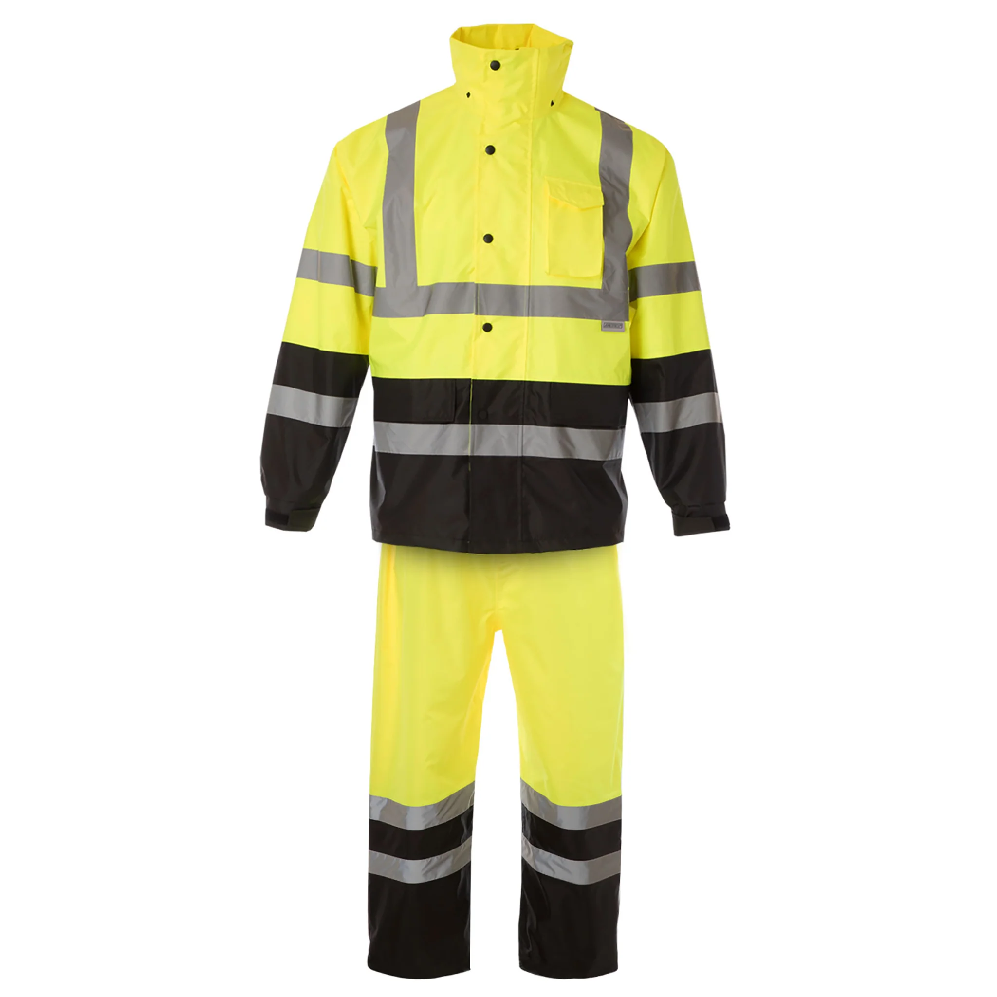 Hi-Vis Yellow/Black Rain Set - Pants & Jacket with 2" Reflective Strips - Image 6