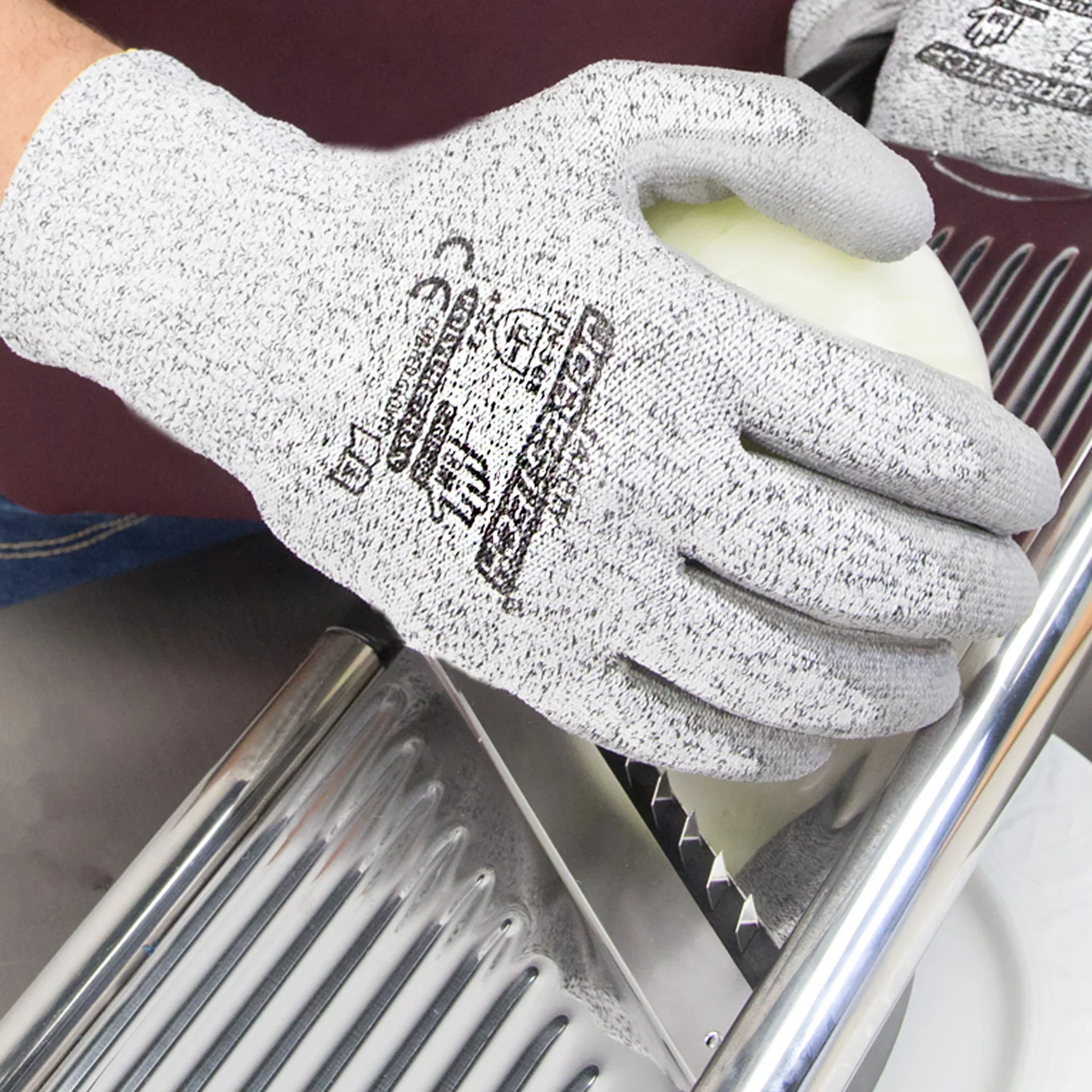 Cut-Resistant Safety Work Gloves with Polyurethane Dipped Palms - Pack of 12 - Image 4