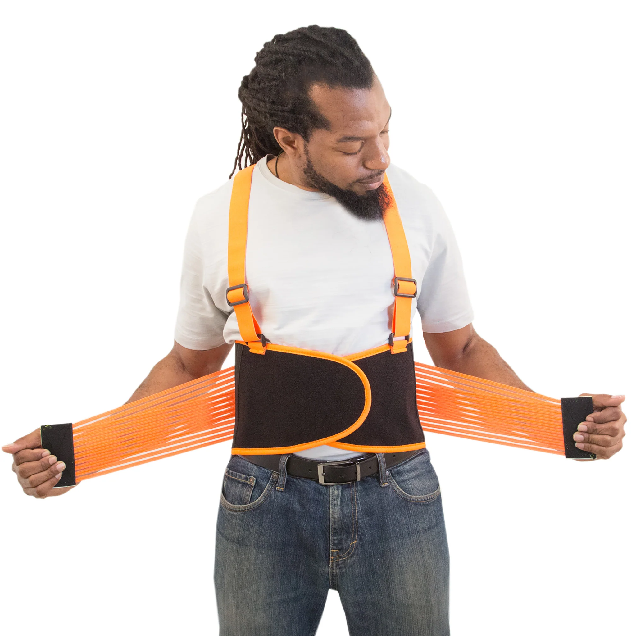 Hi-Vis Adjustable Back Support Belt with Suspenders and Reflective Strips - Image 6