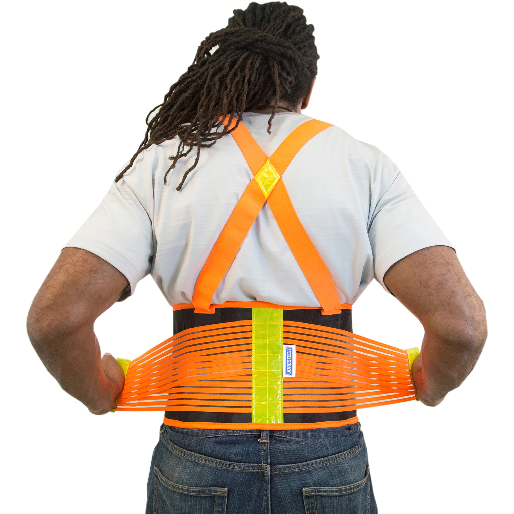 Hi-Vis Adjustable Back Support Belt with Suspenders and Reflective Strips - Image 8