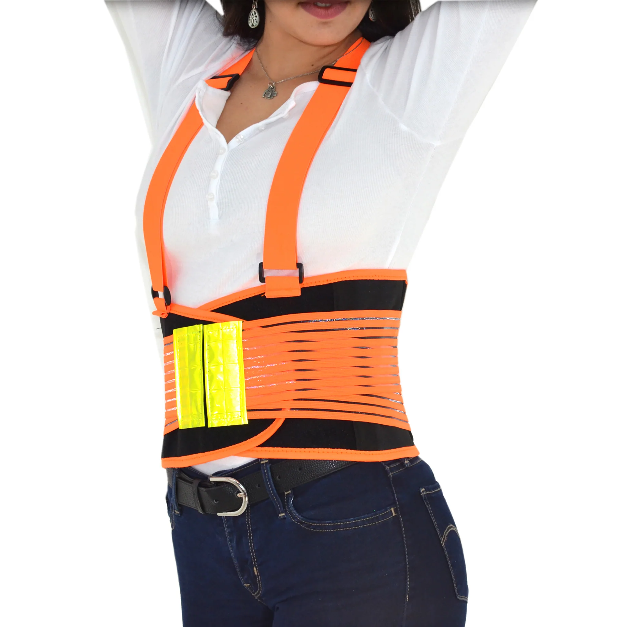 Hi-Vis Adjustable Back Support Belt with Suspenders and Reflective Strips - Image 9