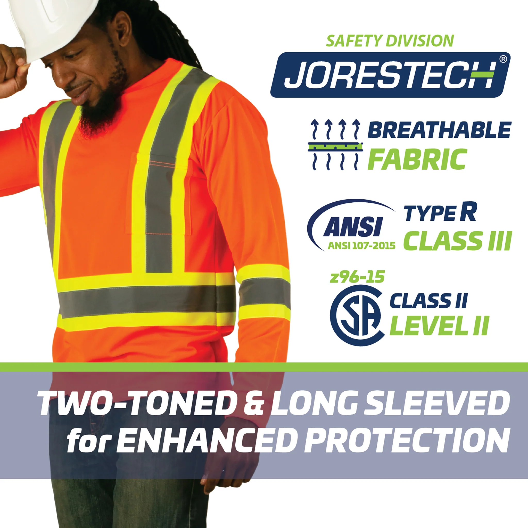 High Vis Orange Shirt | Two-Tone Reflective Long Sleeve in Orange, Lime, Black - Image 18