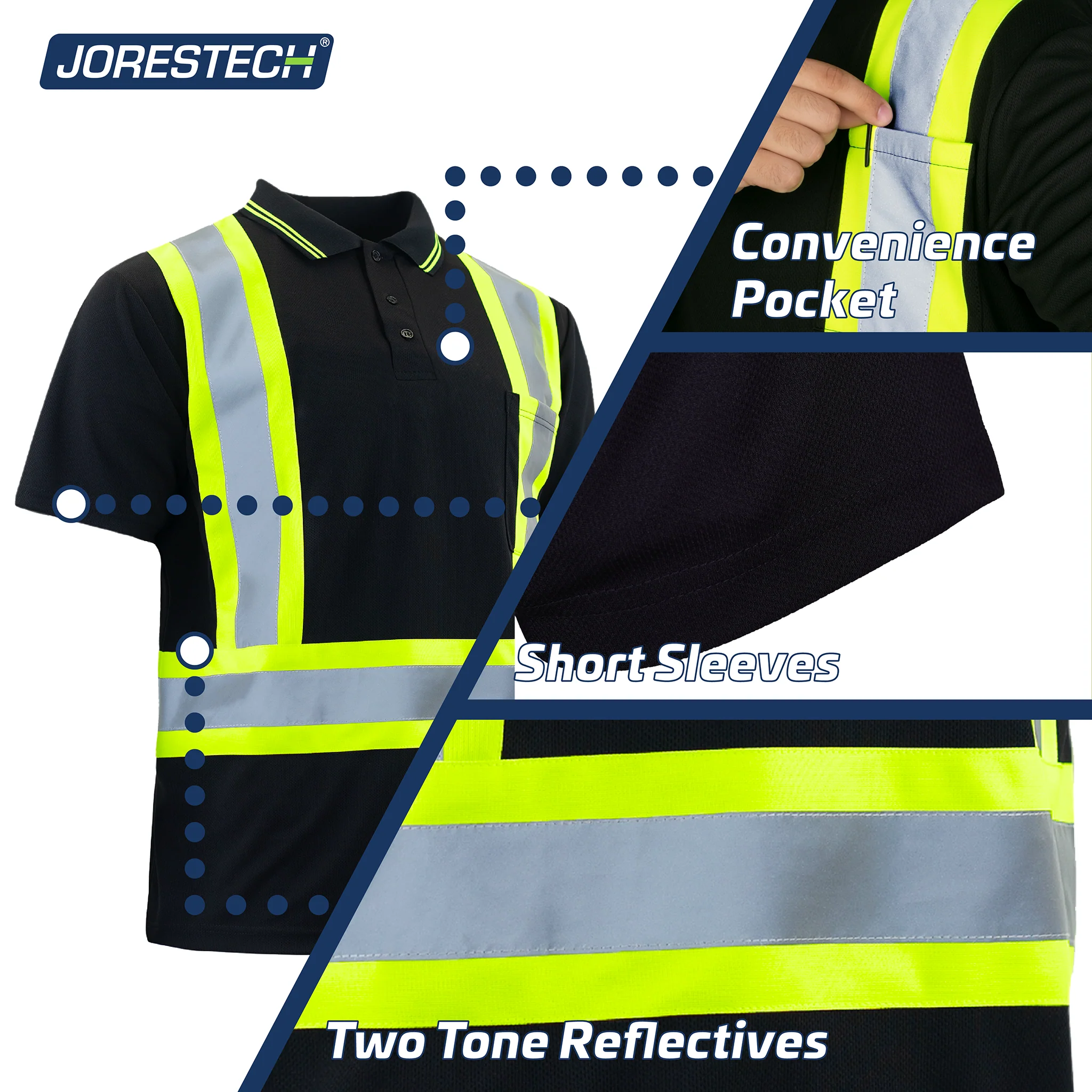 Hi-Vis Reflective Two-Tone Safety Polo Shirt - Image 7