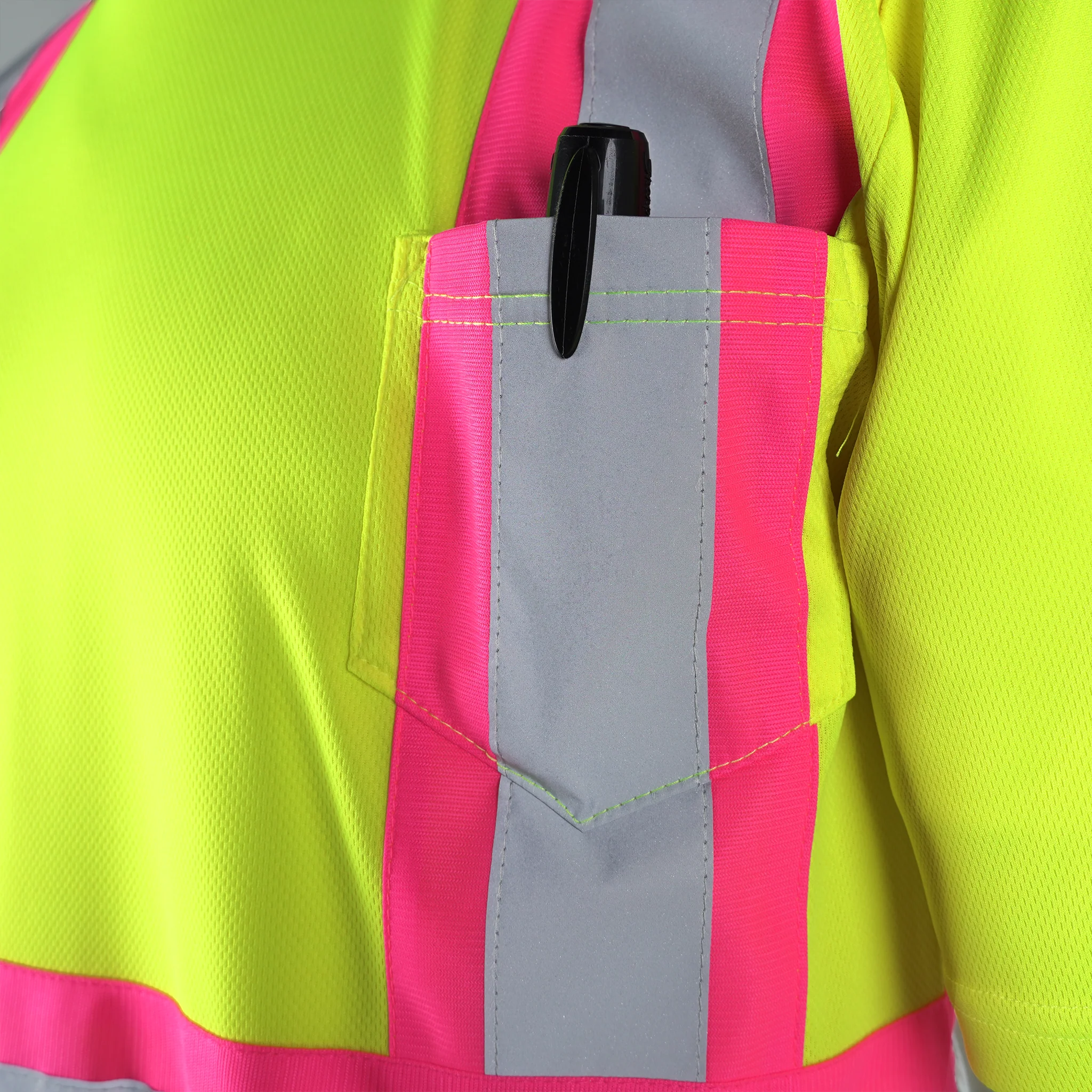 Hi-Vis Reflective Two Tone Safety Shirt with Pink Strips - Image 8