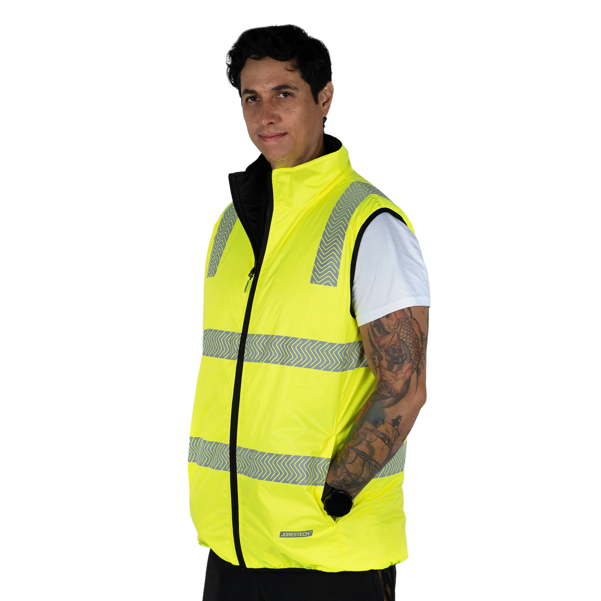 Hi Vis Reversible Insulated Safety Vest with Reflective Thermal Transfer Strips - Image 10