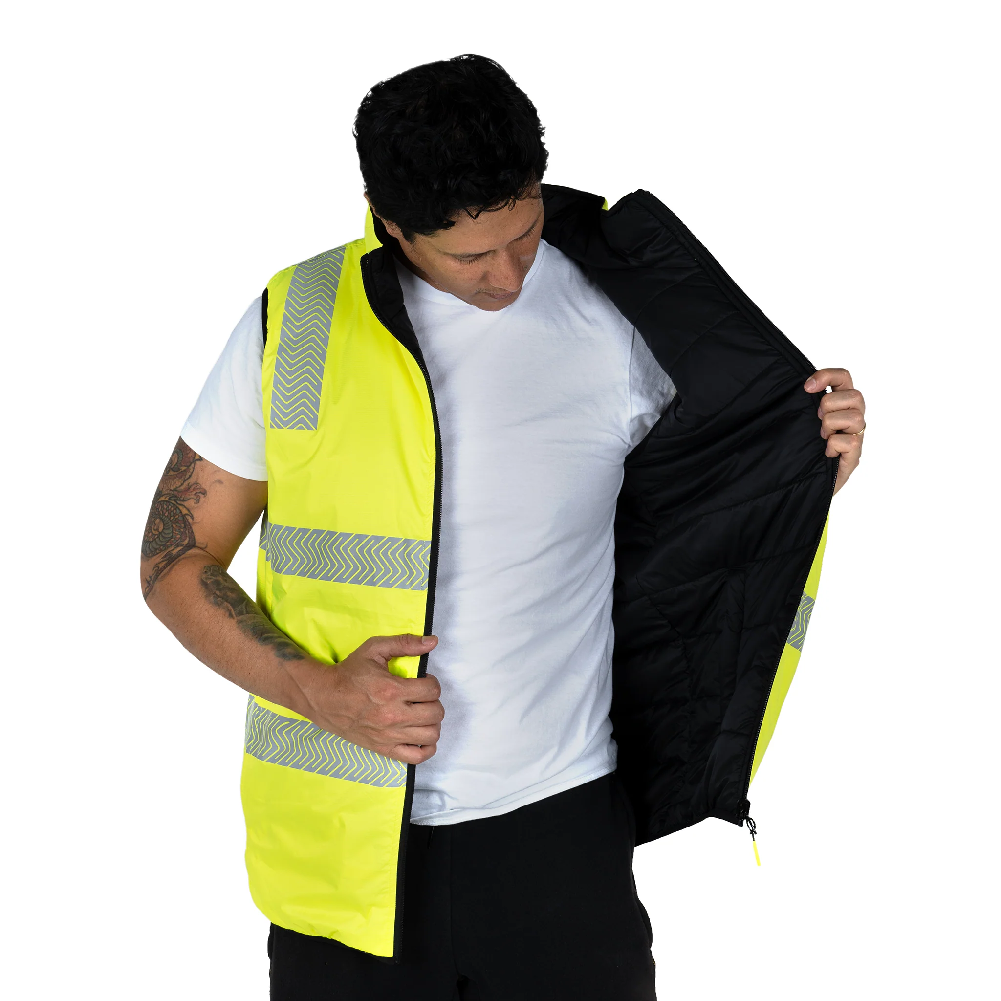 Hi Vis Reversible Insulated Safety Vest with Reflective Thermal Transfer Strips - Image 11