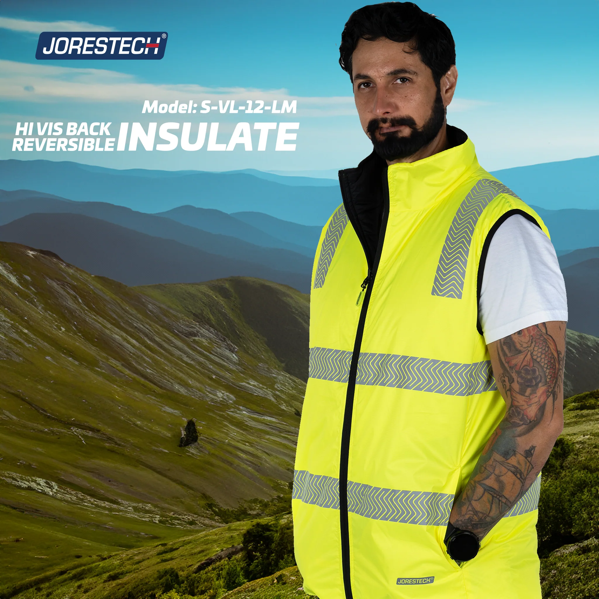 Hi Vis Reversible Insulated Safety Vest with Reflective Thermal Transfer Strips - Image 12