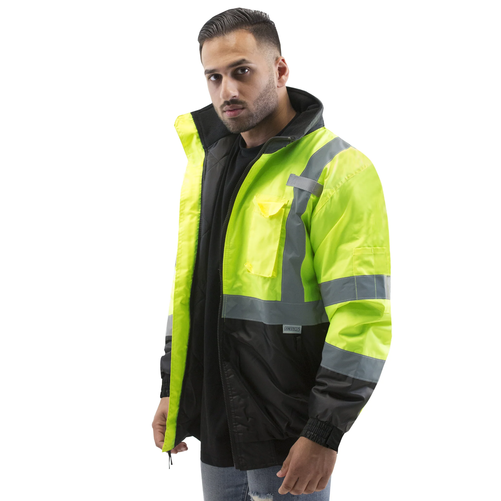 Hi-Vis Safety Bomber Jacket with Reflective Stripes - Image 10