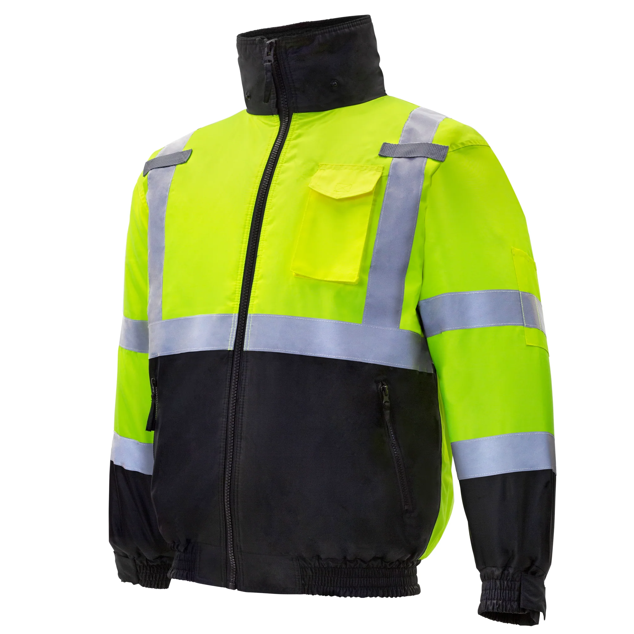 Hi-Vis Safety Bomber Jacket with Reflective Stripes - Image 12