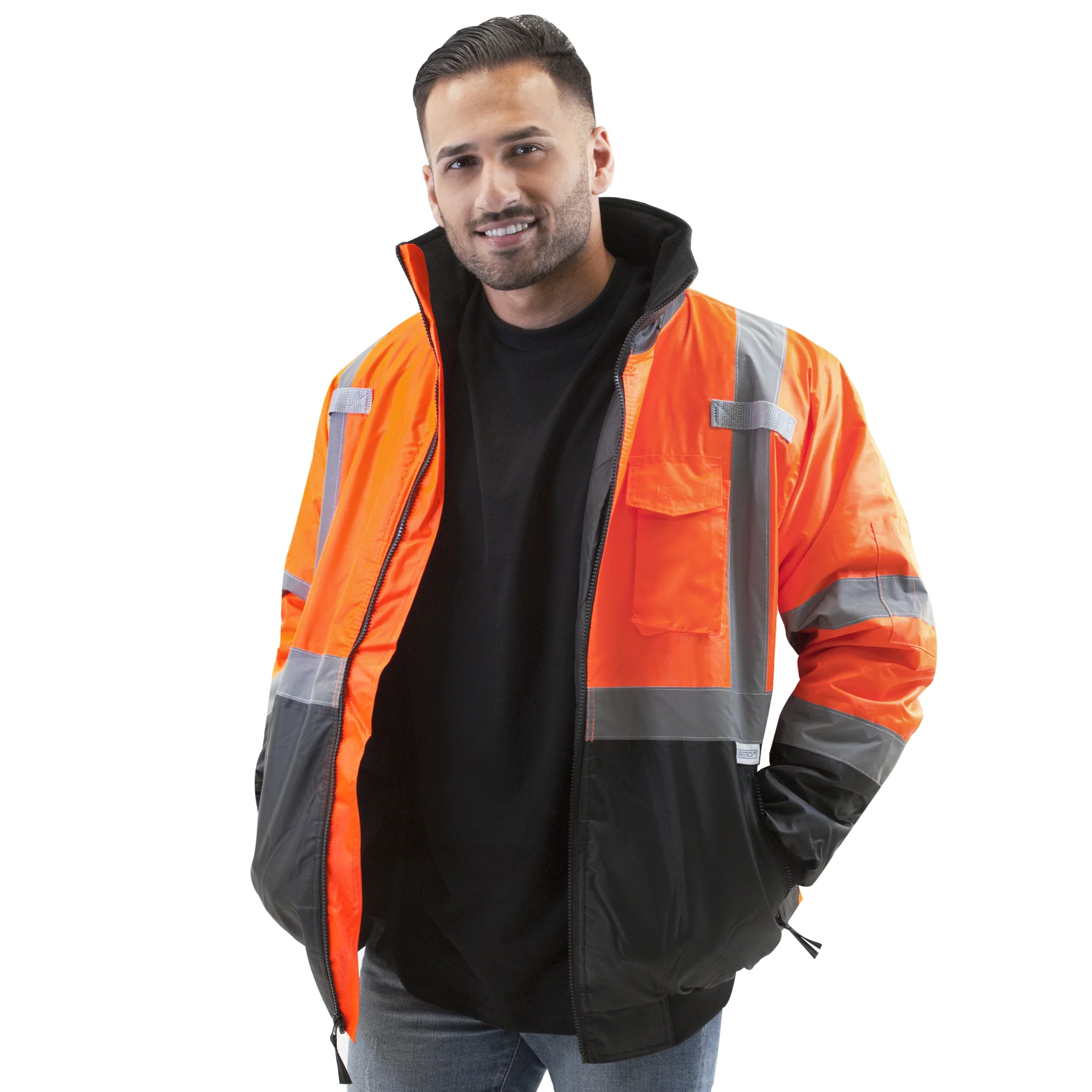 Hi-Vis Safety Bomber Jacket with Reflective Stripes - Image 4