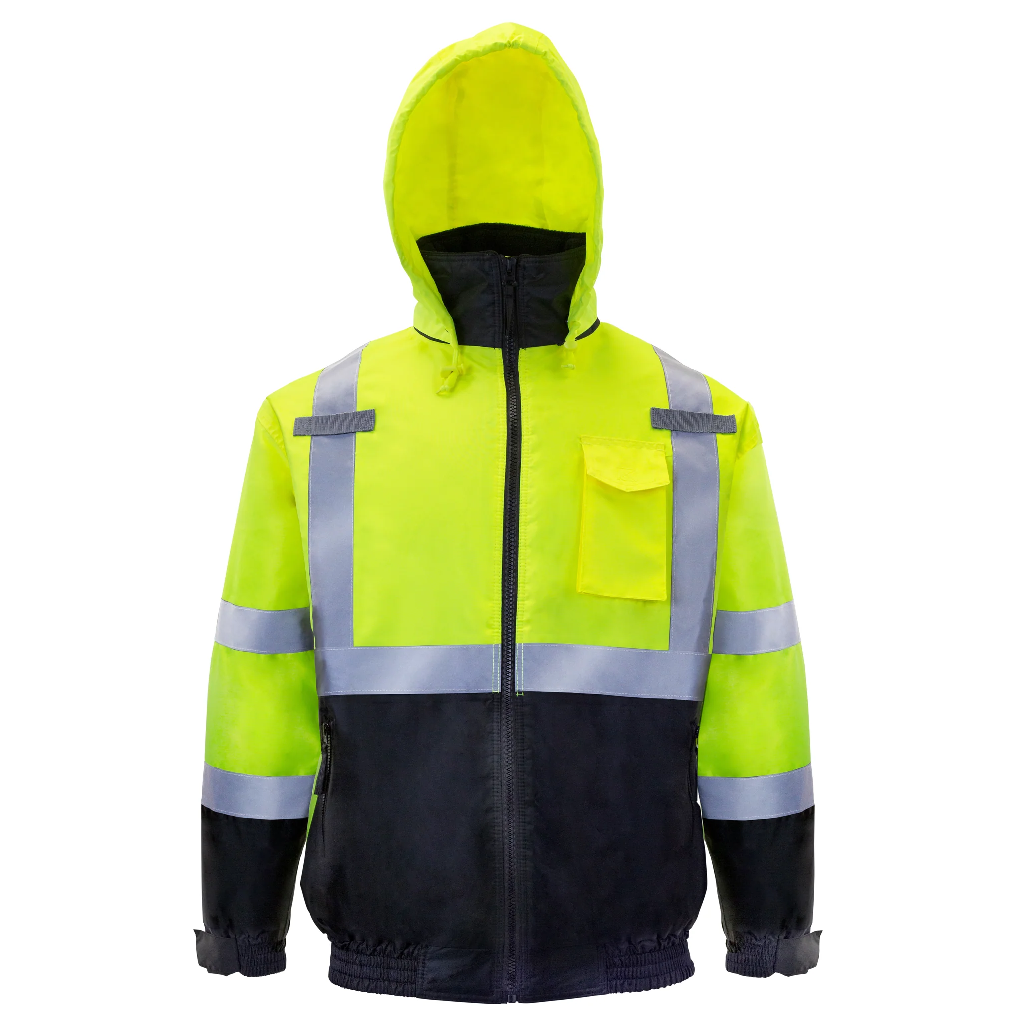 Hi-Vis Safety Bomber Jacket with Reflective Stripes - Image 9