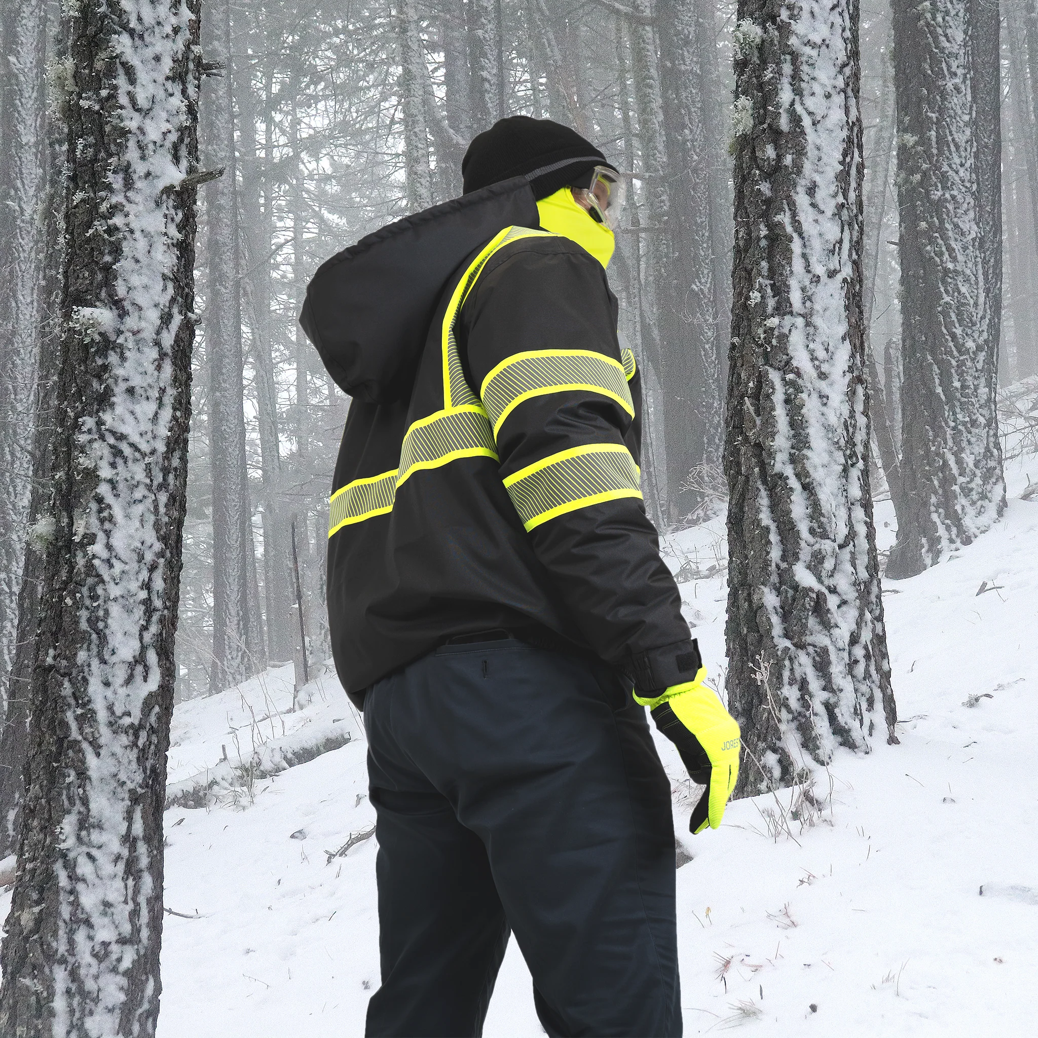 Hi-Vis Safety Jacket with Heat-Transfer Reflective Tapes and Removable Hood - Image 10