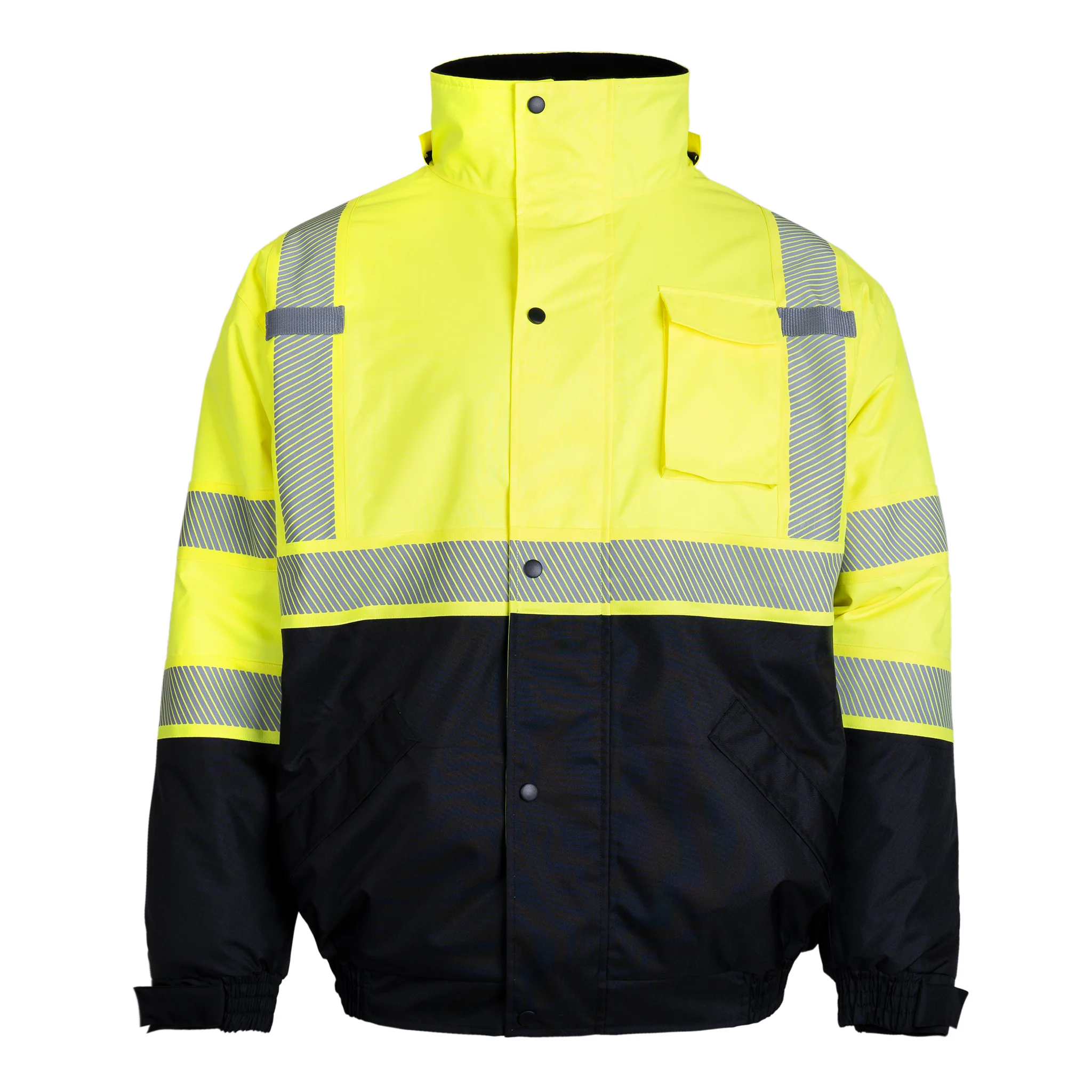 Hi-Vis Safety Jacket with Heat-Transfer Reflective Tapes and Removable Hood - Image 17