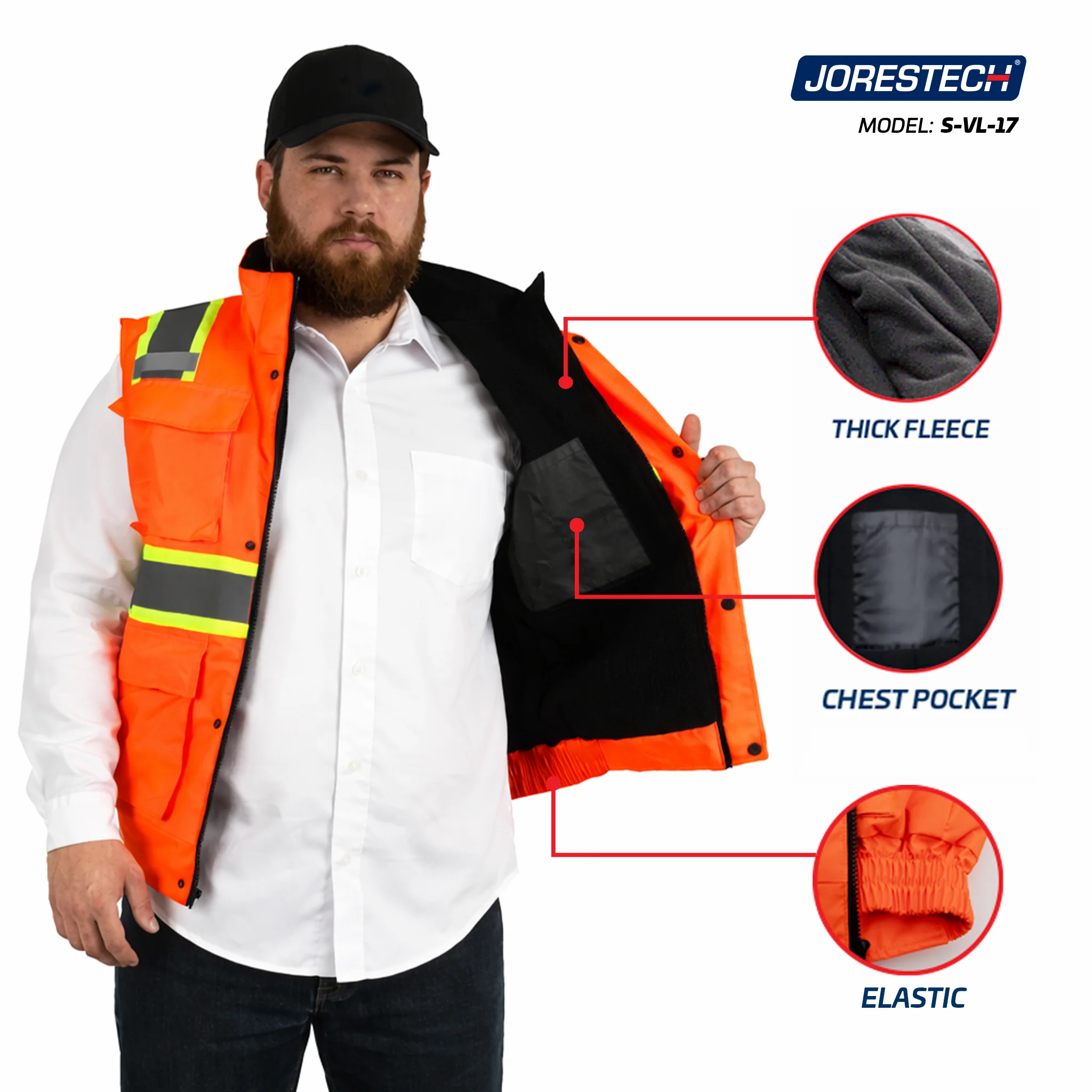 Hi-Vis Two Tone Fleece Insulated Safety Vest with Reflective Strips - Image 14