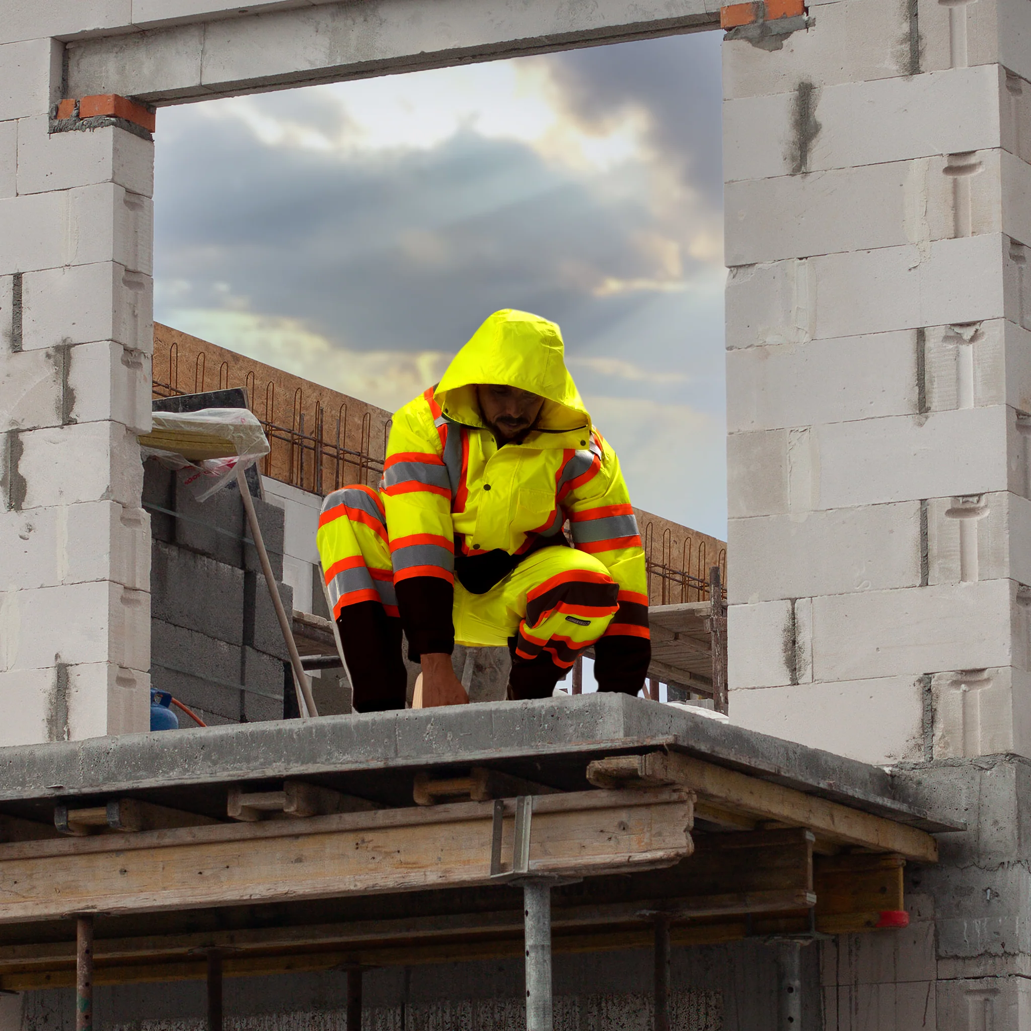 Hi-Vis Two Tone Rain Set with X Reflective Strips On Back - Image 12