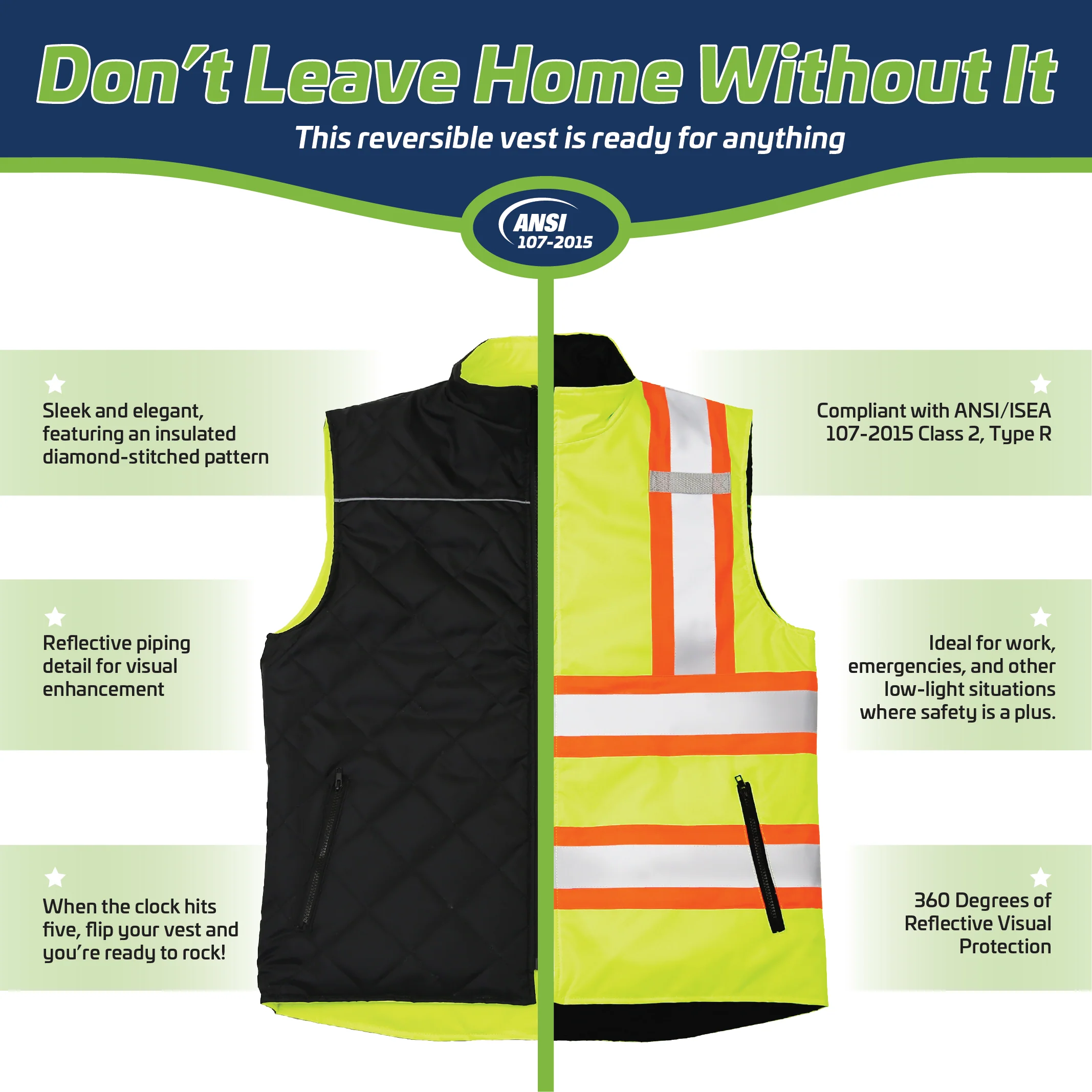 Hi-Vis Two Tone Reversible Insulated Safety Vest with Reflective Strips - Image 4