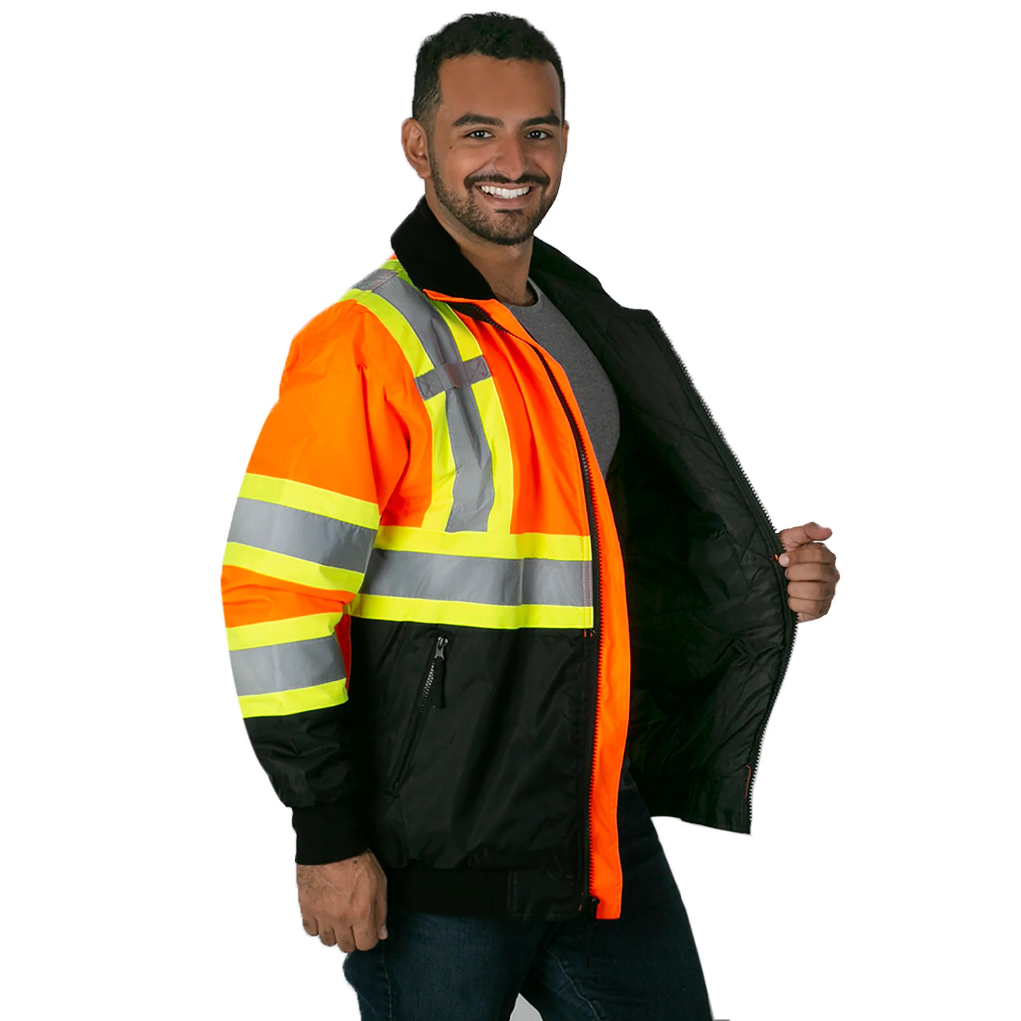 Hi-Vis X-Back Two-Tone Safety Bomber Jacket with Reflective Stripes - Image 13