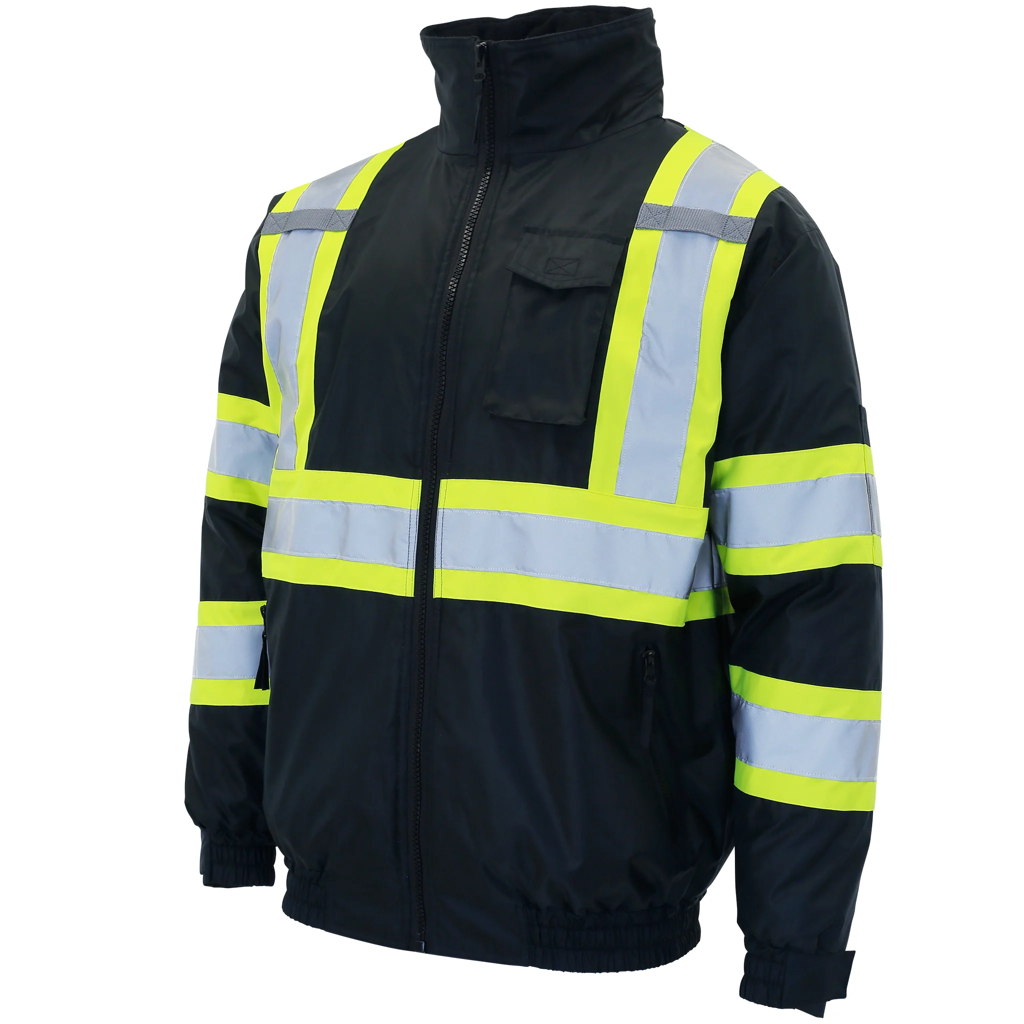 Hi-Vis X-Back Two-Tone Safety Bomber Jacket with Reflective Stripes - Image 17