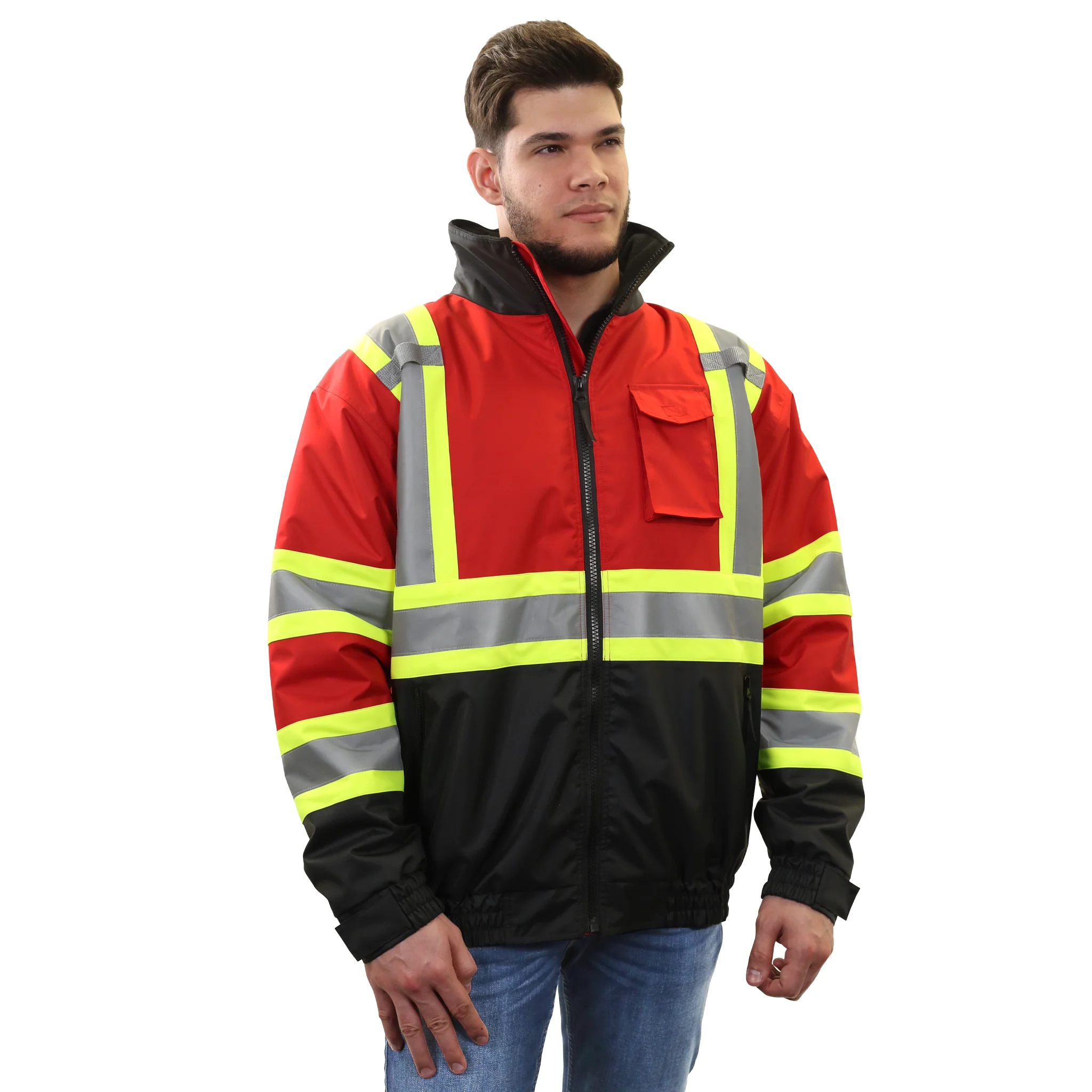 Hi-Vis X-Back Two-Tone Safety Bomber Jacket with Reflective Stripes - Image 25