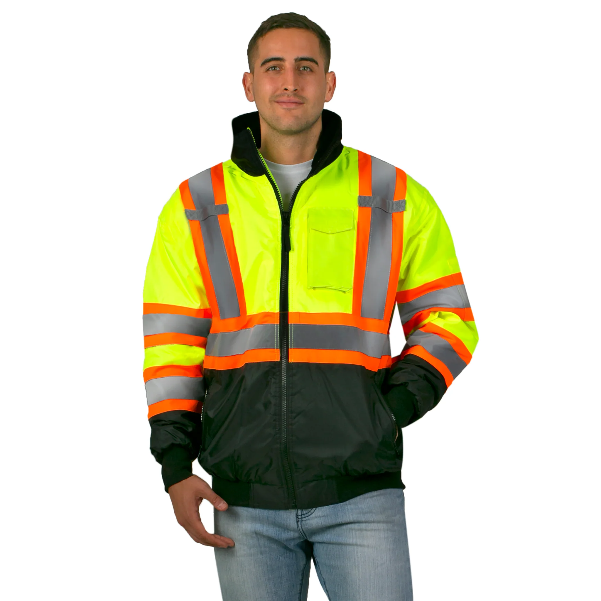 Hi-Vis X-Back Two-Tone Safety Bomber Jacket with Reflective Stripes - Image 6