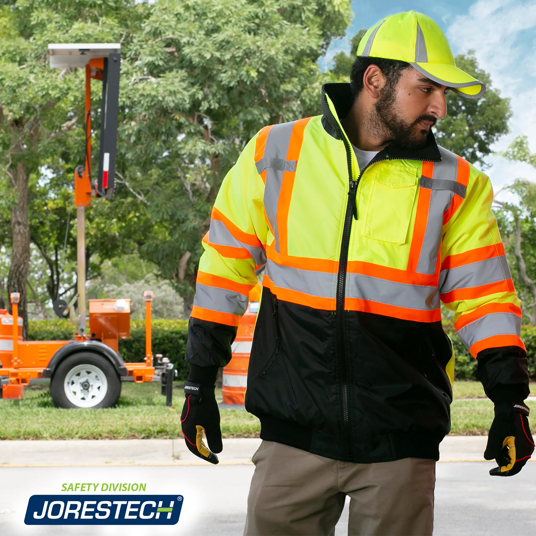 Hi-Vis X-Back Two-Tone Safety Bomber Jacket with Reflective Stripes - Image 7