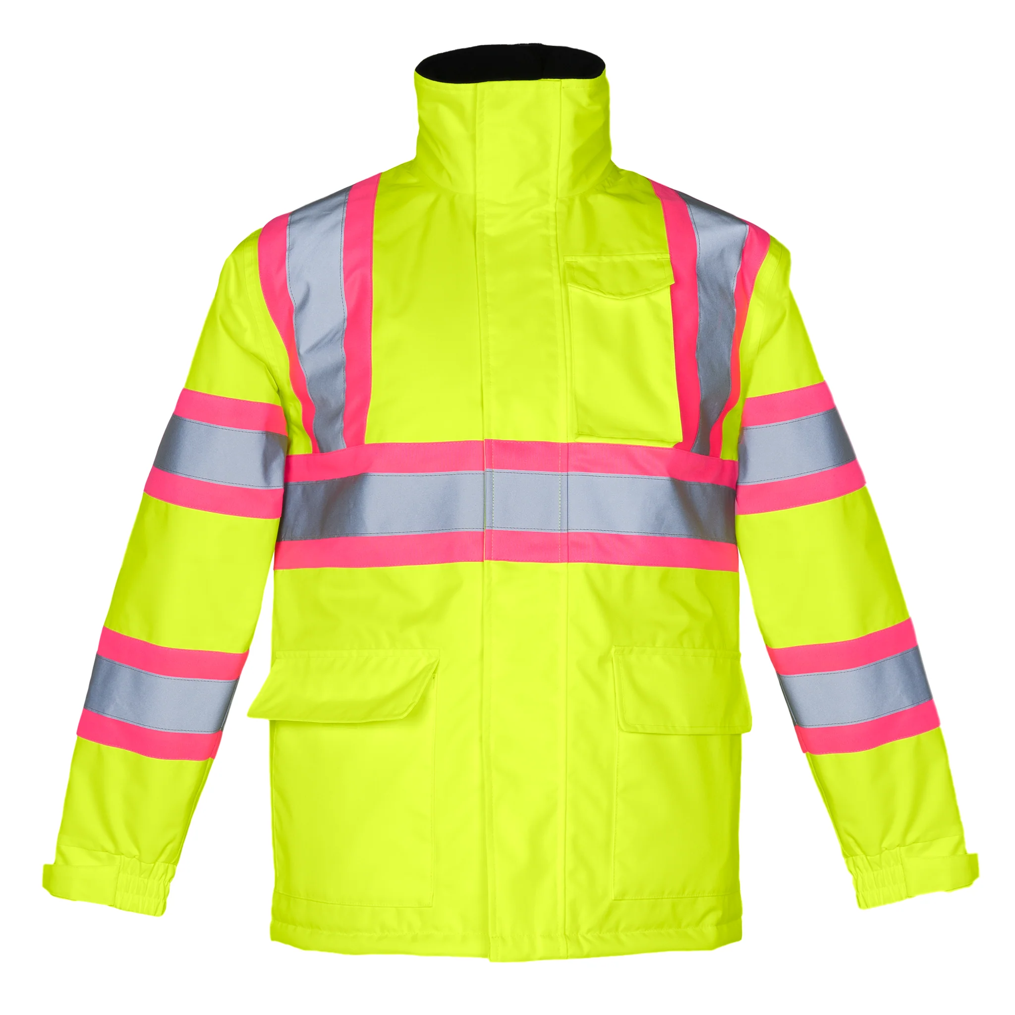 Hi-Vis Two Tone Safety Jacket with Reflective Tapes and Pink Contrast - Image 3