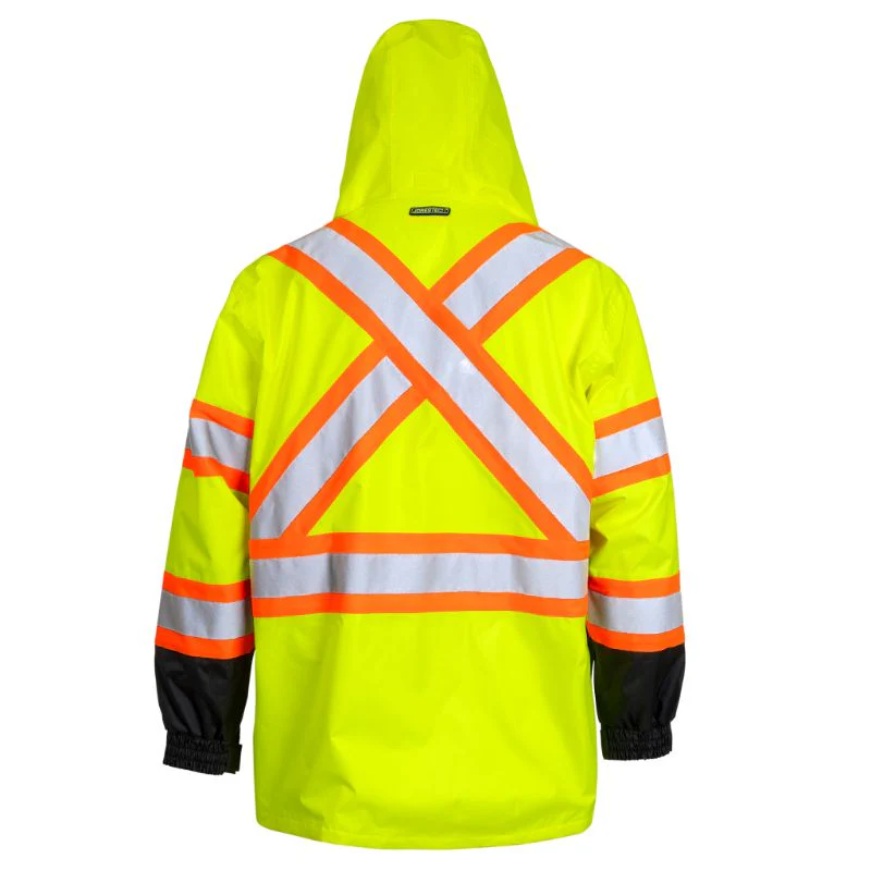 Hi Vis Two Tone Safety Rain Jacket With X Reflective Stripes - Image 14