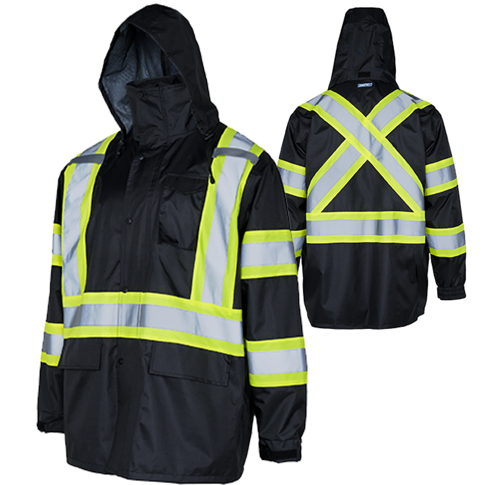 Hi Vis Two Tone Safety Rain Jacket With X Reflective Stripes - Image 24