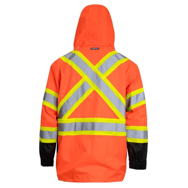 Hi Vis Two Tone Safety Rain Jacket With X Reflective Stripes - Image 4