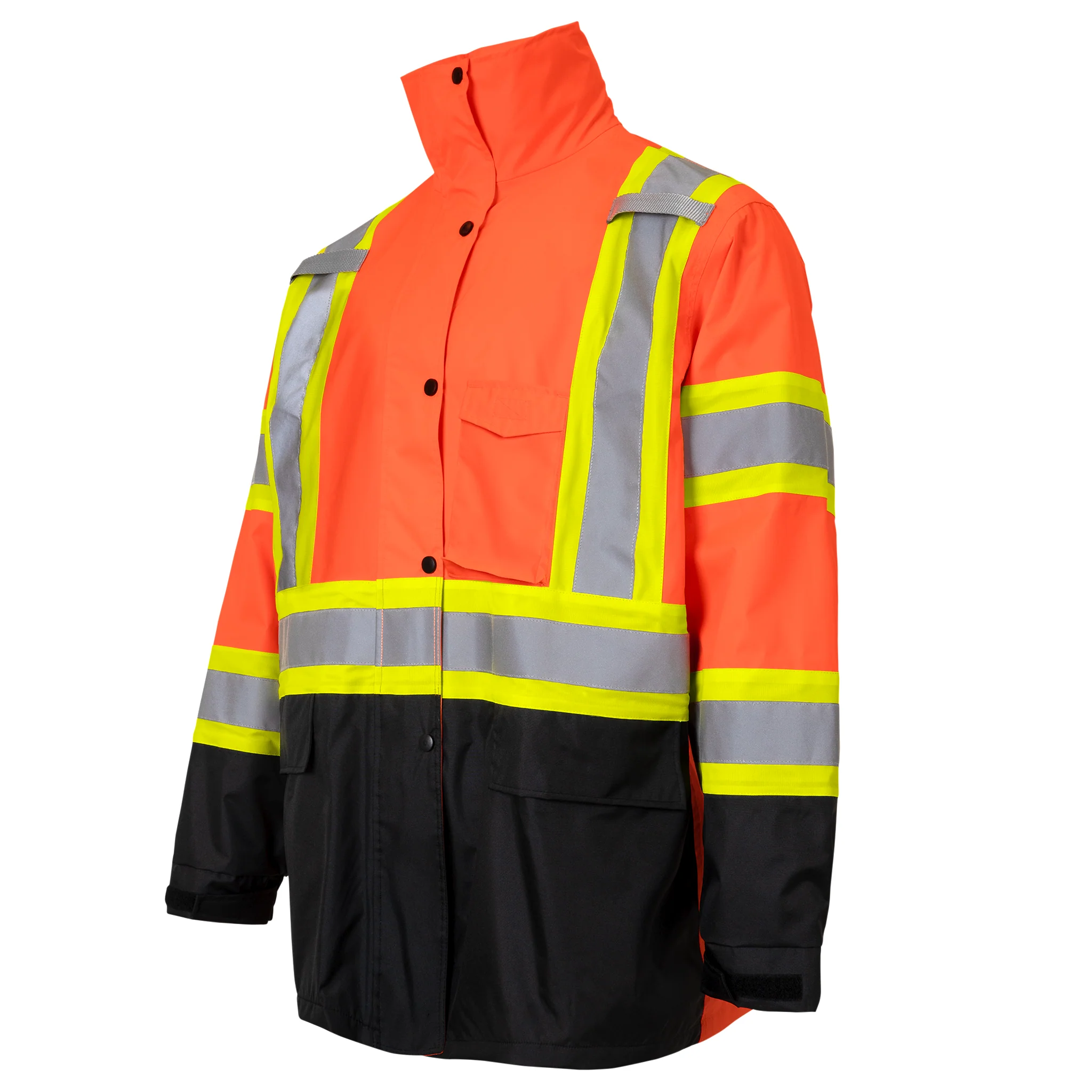 Hi Vis Two Tone Safety Rain Jacket With X Reflective Stripes - Image 6