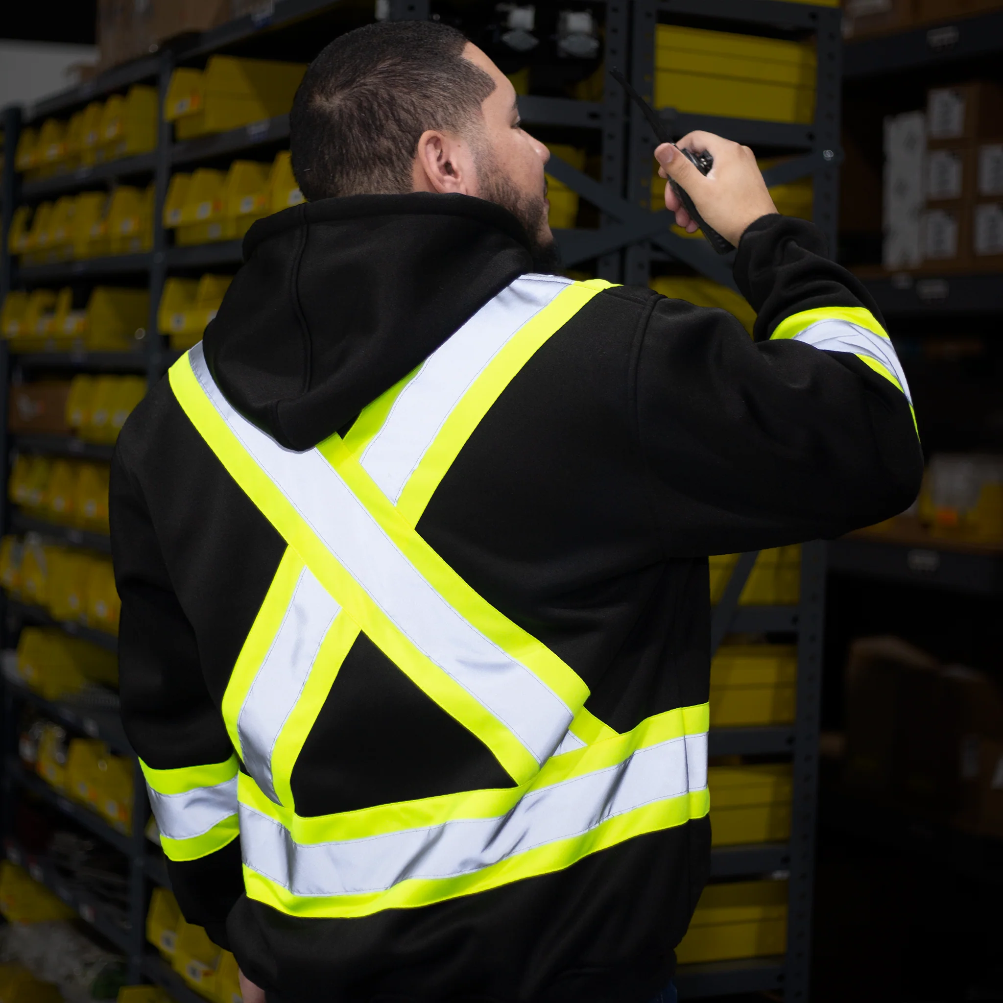 Hi-Vis Two Tone Yellow/Black Safety Hooded Sweatshirt with Reflective Stripes - Image 15