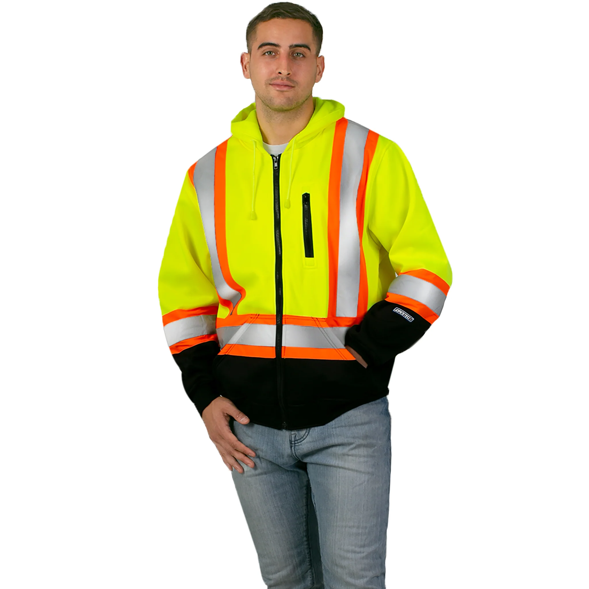Hi-Vis Two Tone Yellow/Black Safety Hooded Sweatshirt with Reflective Stripes - Image 7