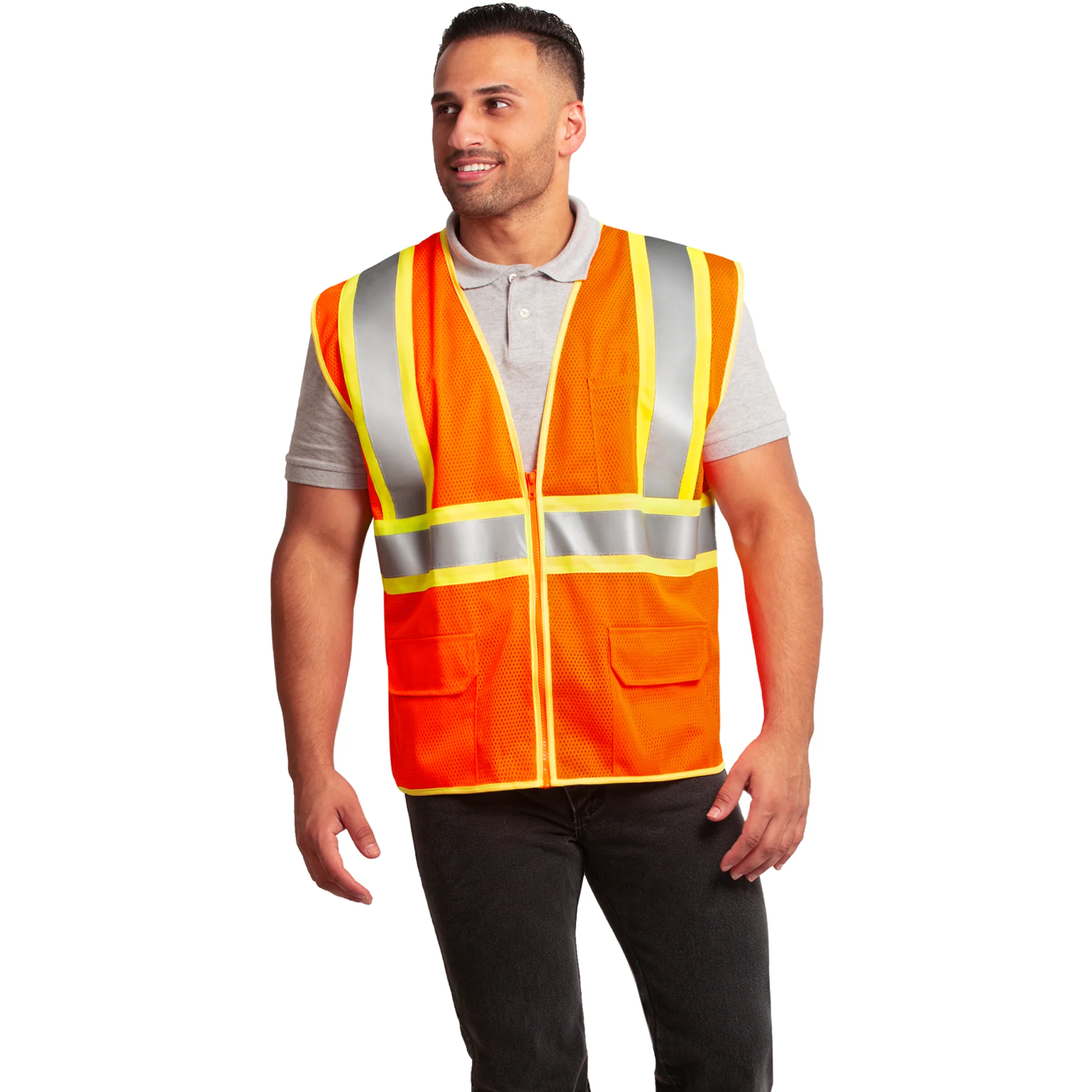 Hi-Vis Two Toned Mesh Safety Vest with 2” Reflective Strips and Pockets - Image 16