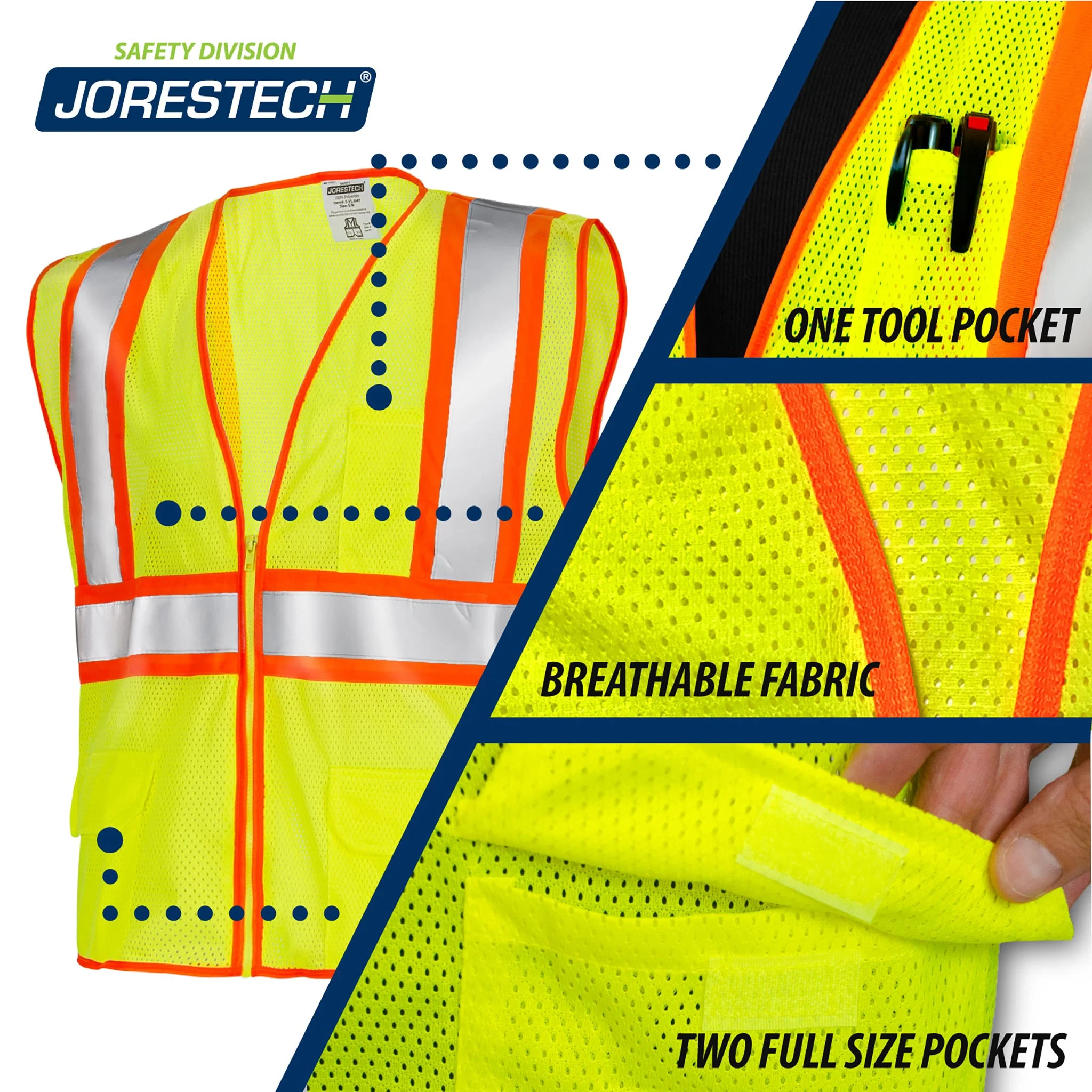 Hi-Vis Two Toned Mesh Safety Vest with 2” Reflective Strips and Pockets - Image 5