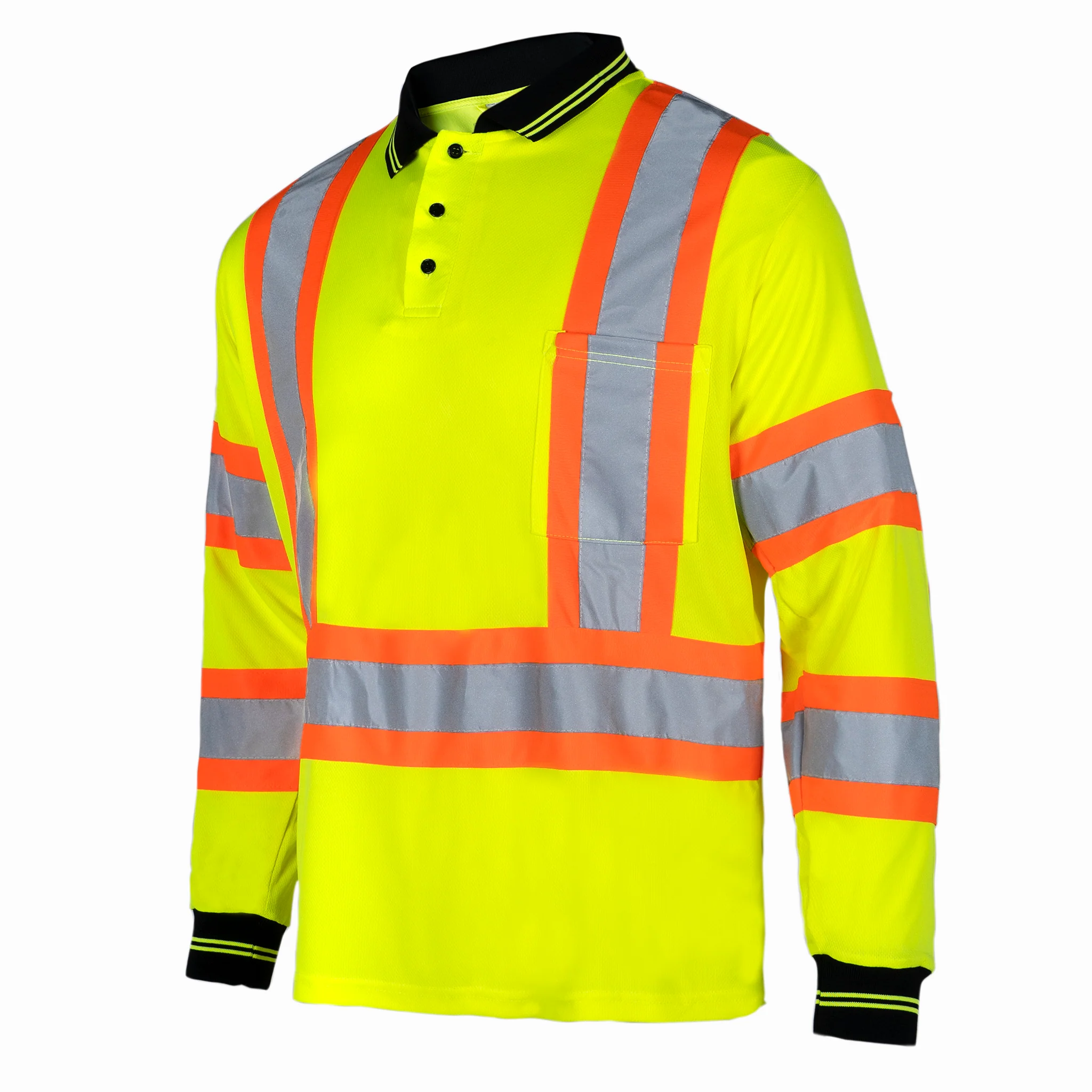 Hi-Vis X-Back Reflective Two-Tone Safety Long Sleeve Polo Shirt - Image 5