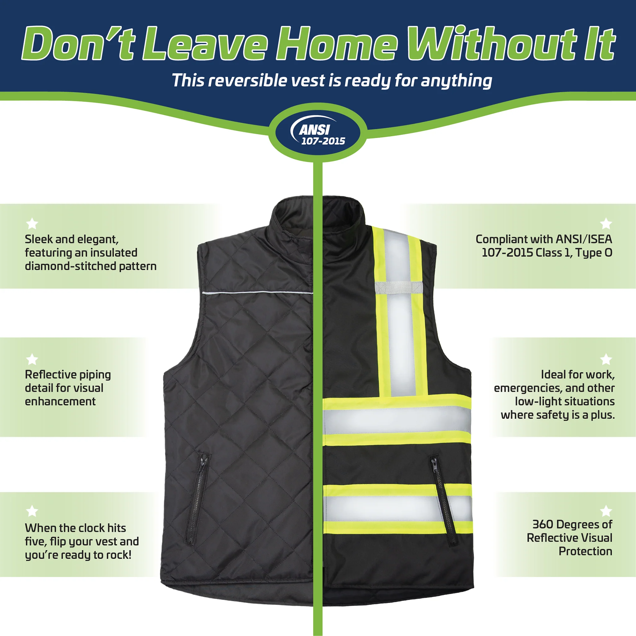 Hi-Vis X-Back Reversible Insulated Safety Vest with Reflective Strips - Image 12