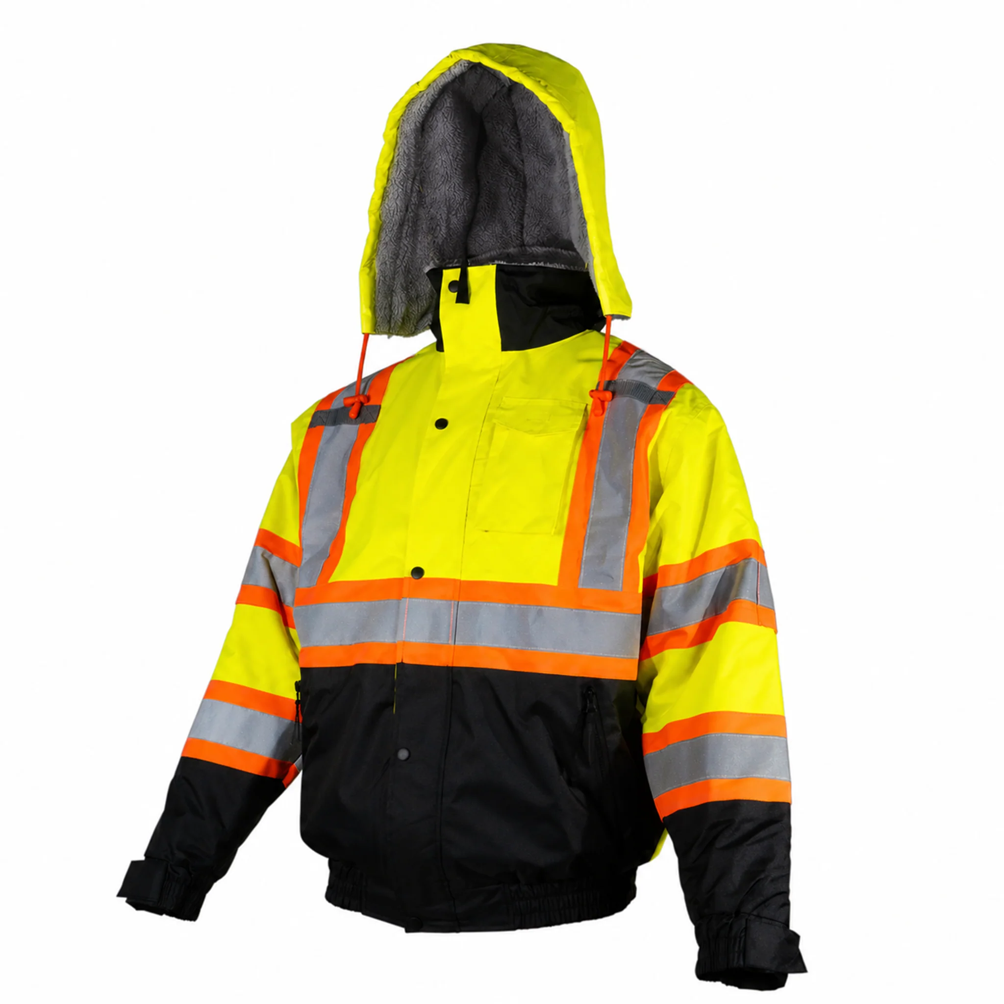 Hi-Vis X-Back Two-Tone Safety Bomber Jacket with Sherpa Faux Fleece - Image 13