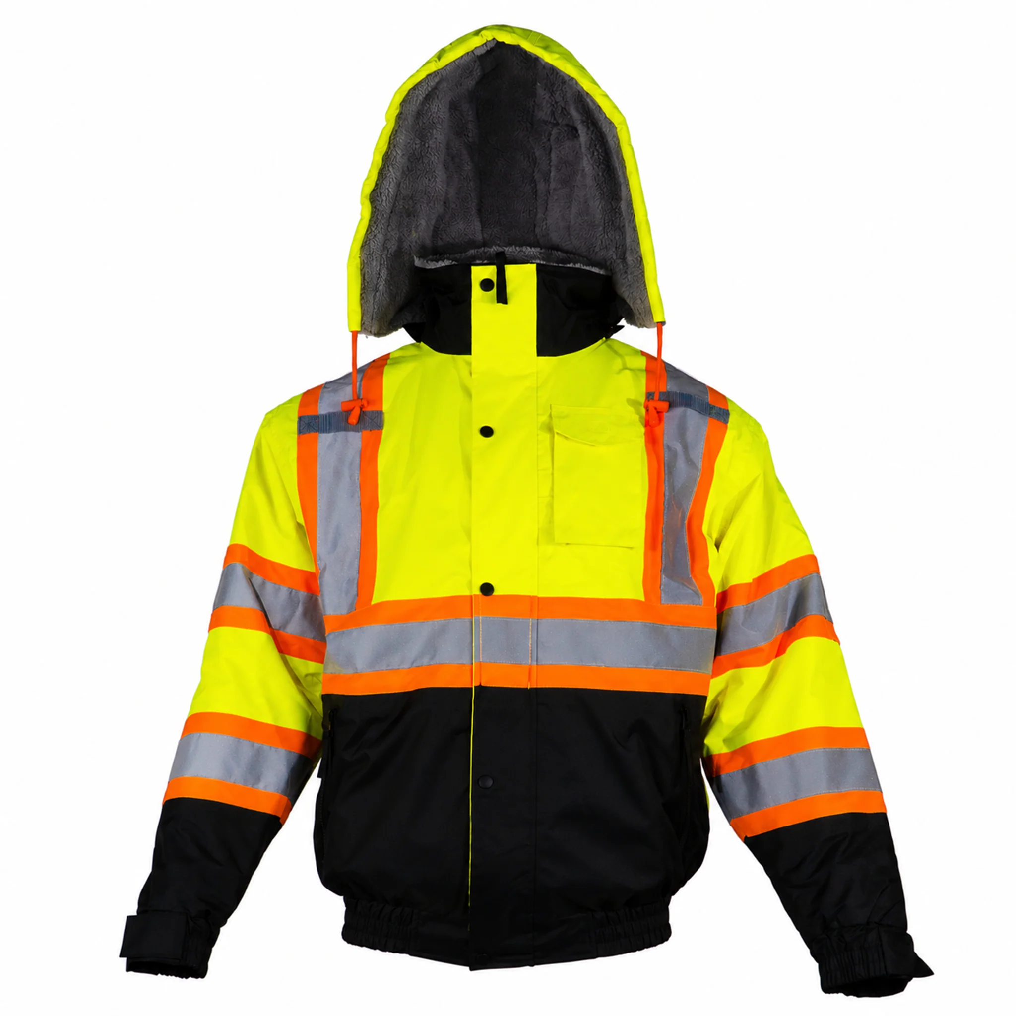 Hi-Vis X-Back Two-Tone Safety Bomber Jacket with Sherpa Faux Fleece - Image 17