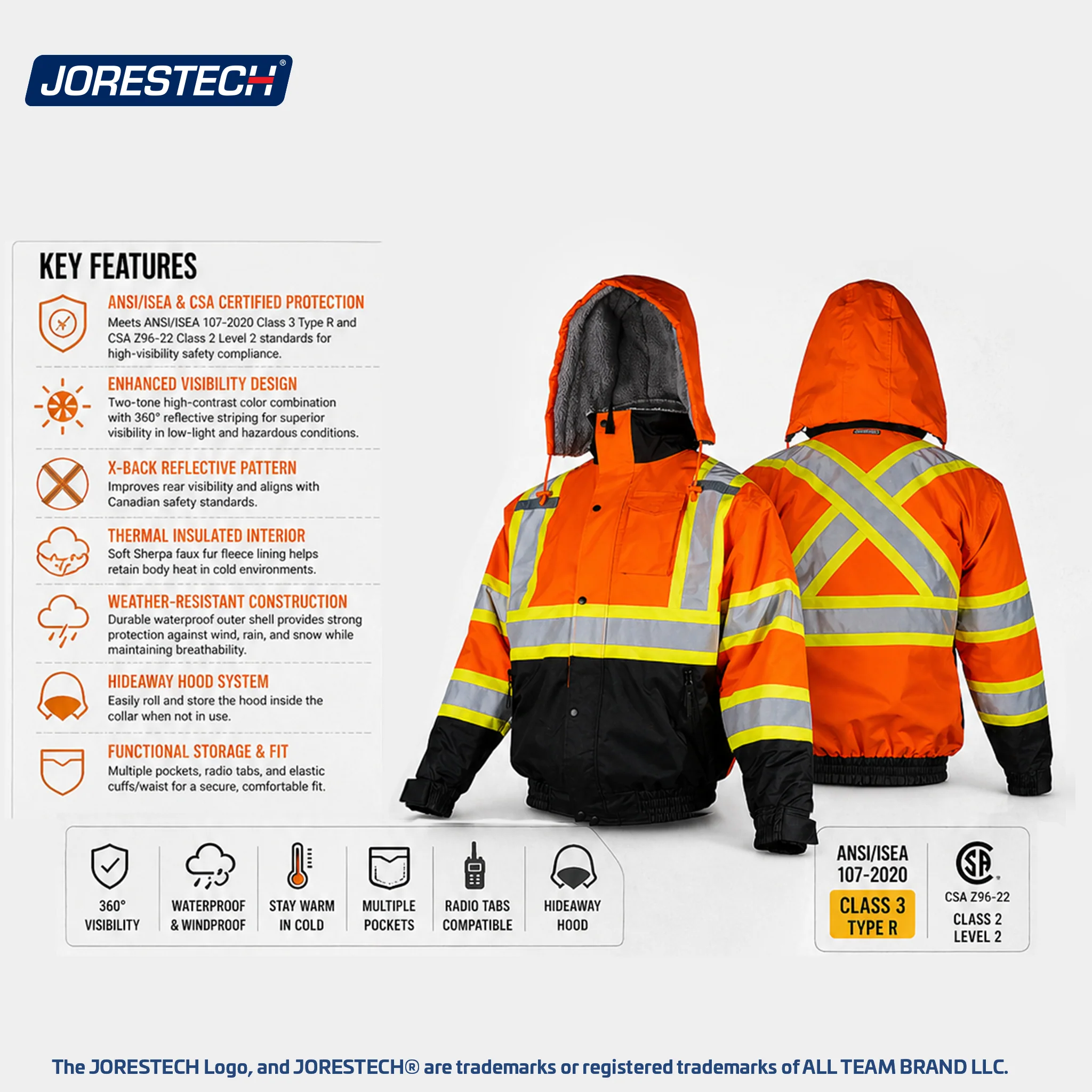 Hi-Vis X-Back Two-Tone Safety Bomber Jacket with Sherpa Faux Fleece - Image 4
