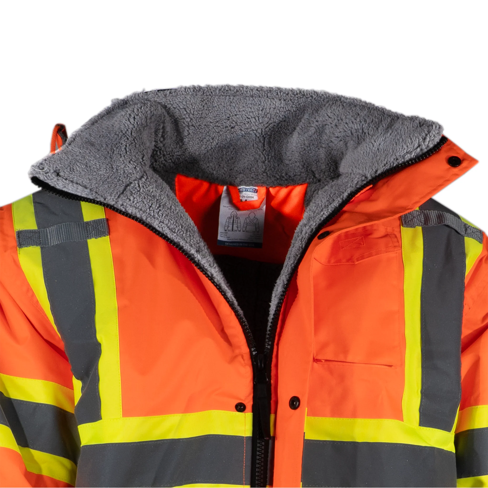 Hi-Vis X-Back Two-Tone Safety Bomber Jacket with Sherpa Faux Fleece - Image 8