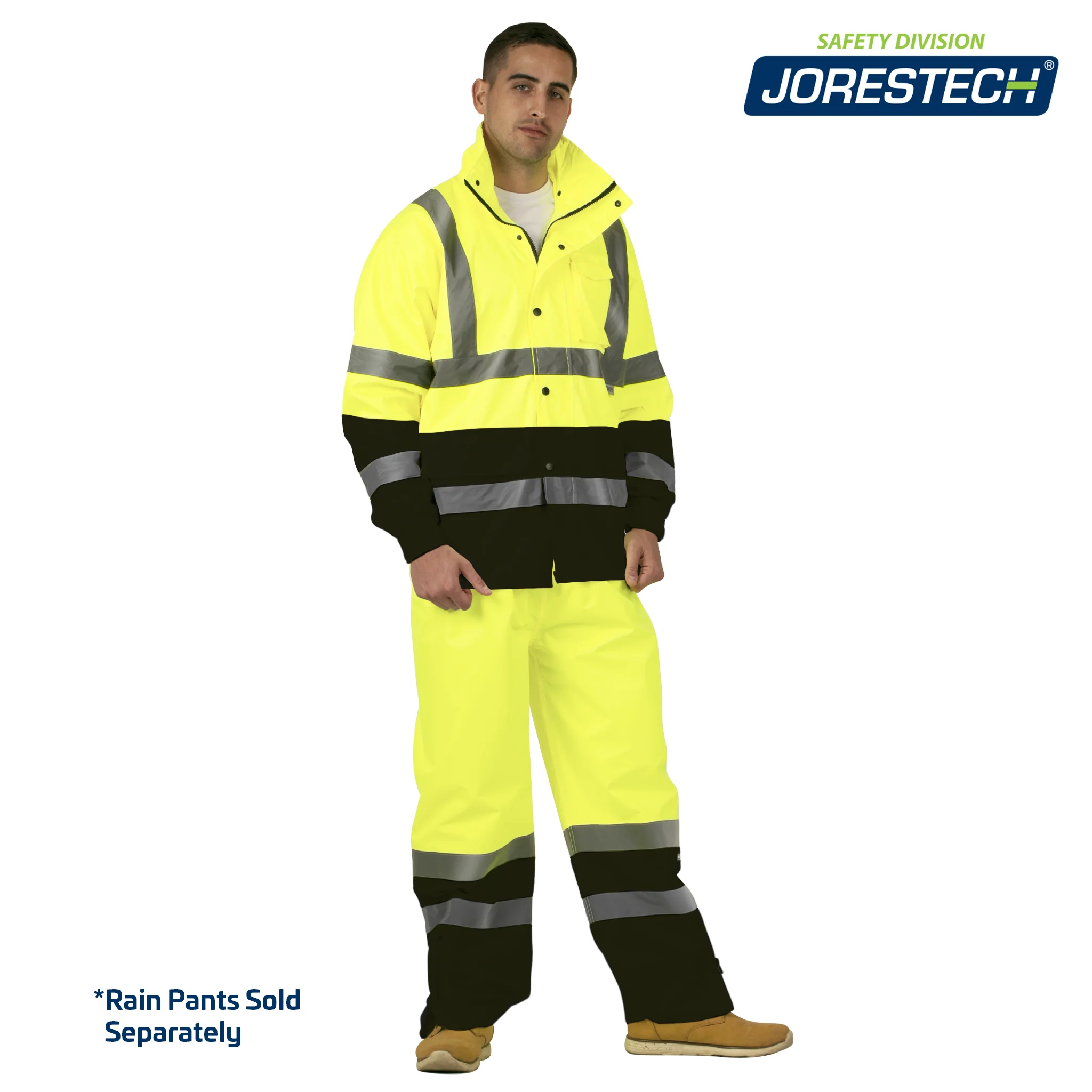 Hi-Vis Yellow/Black Rain Jacket with 2" Reflective Strips - Image 9
