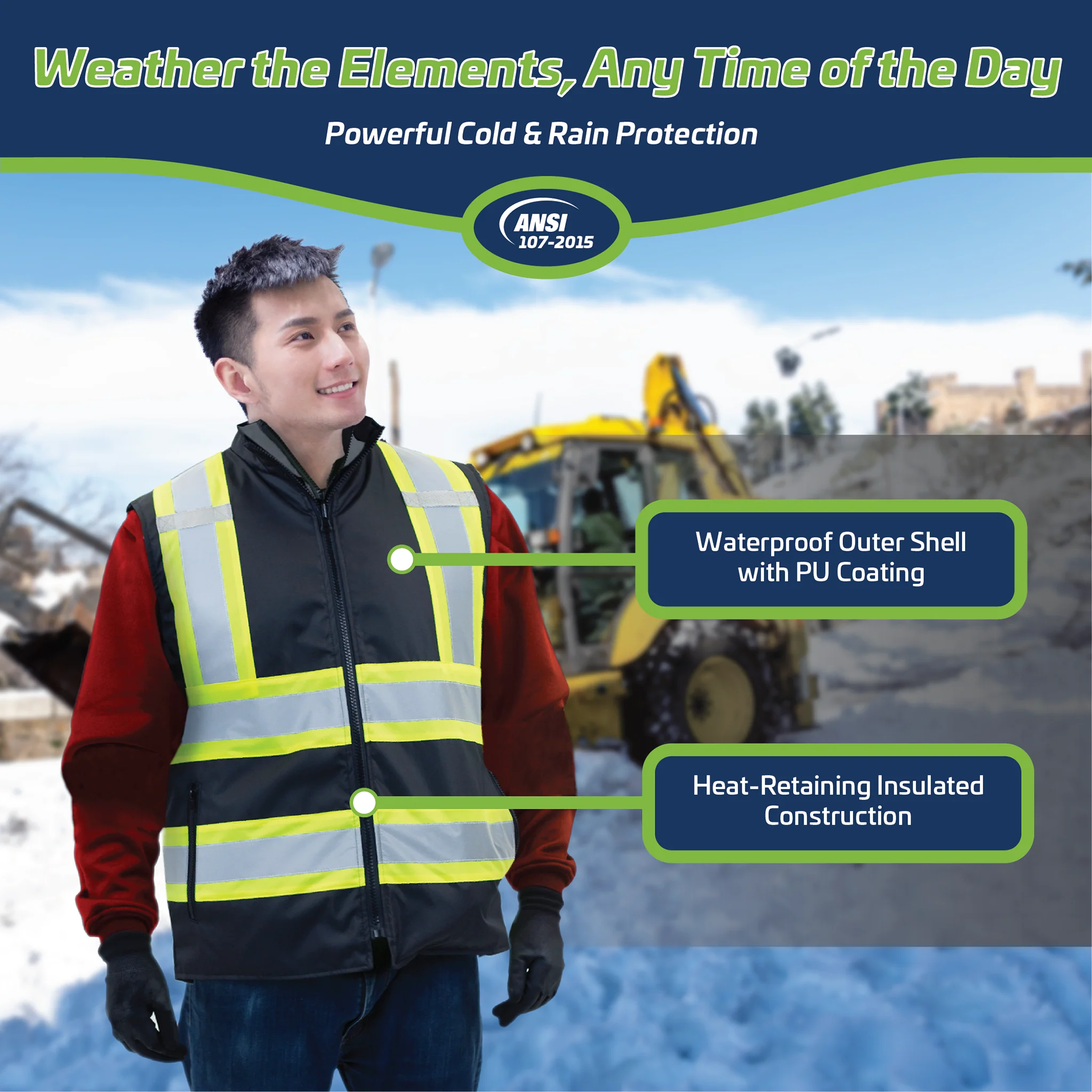 Hi-Vis Yellow/Black Reversible Insulated Safety Vest with Reflective Strips - Image 13