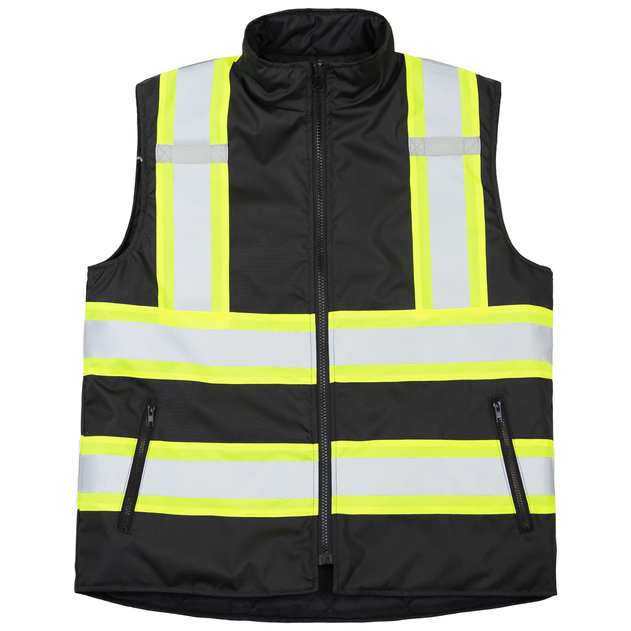 Hi-Vis Yellow/Black Reversible Insulated Safety Vest with Reflective Strips - Image 15