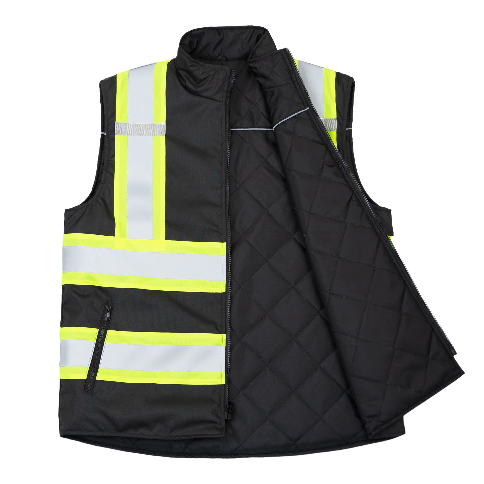 Hi-Vis Yellow/Black Reversible Insulated Safety Vest with Reflective Strips - Image 16