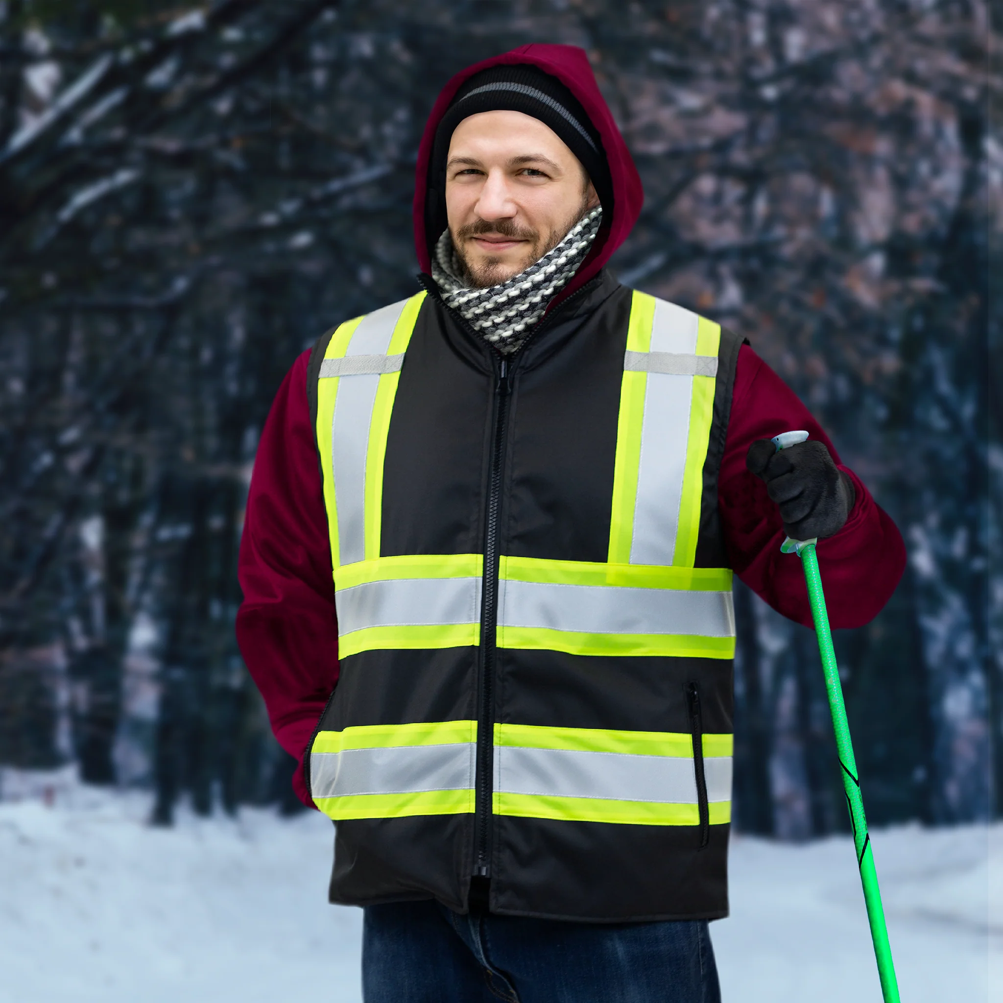 Hi-Vis Yellow/Black Reversible Insulated Safety Vest with Reflective Strips - Image 18