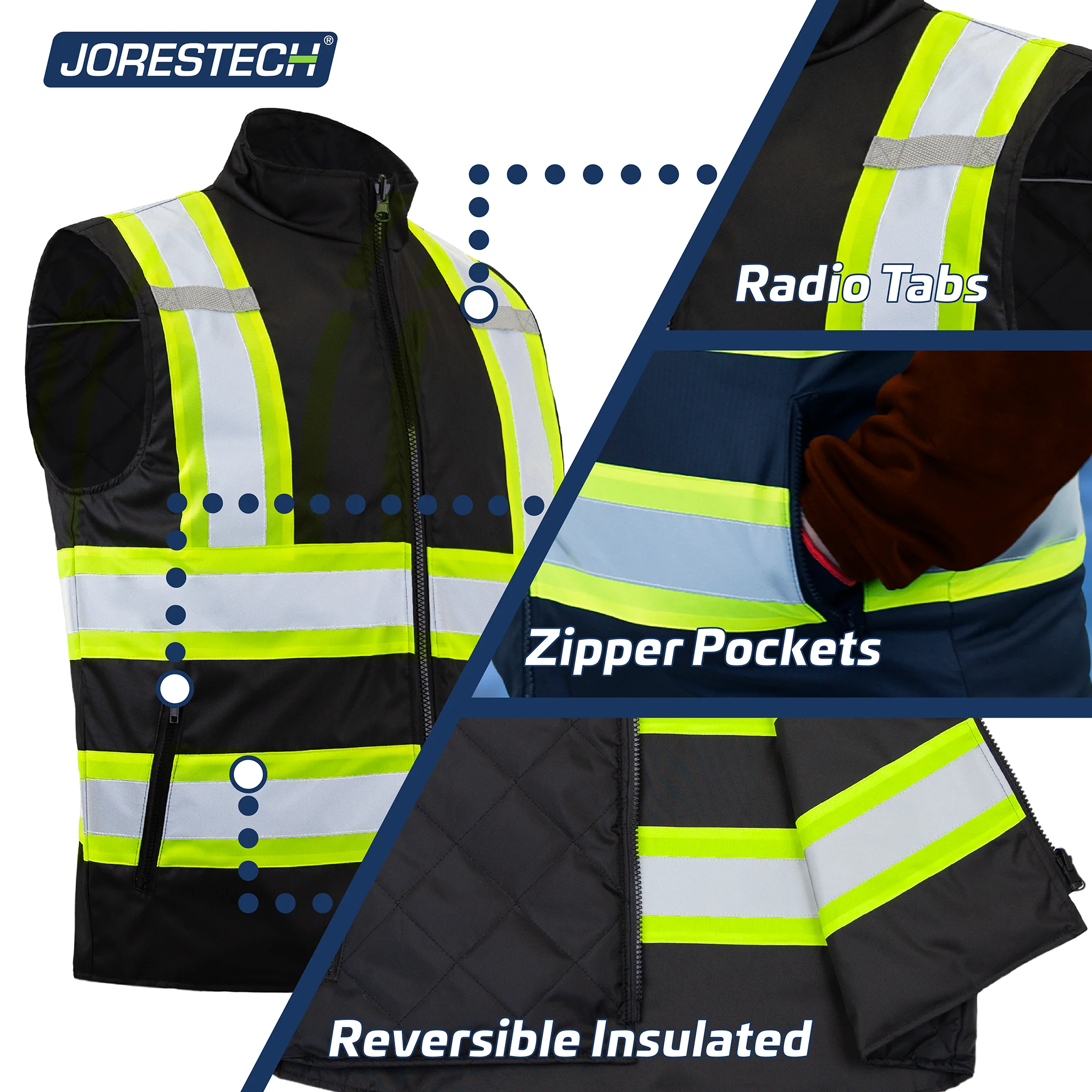 Hi-Vis Yellow/Black Reversible Insulated Safety Vest with Reflective Strips - Image 19